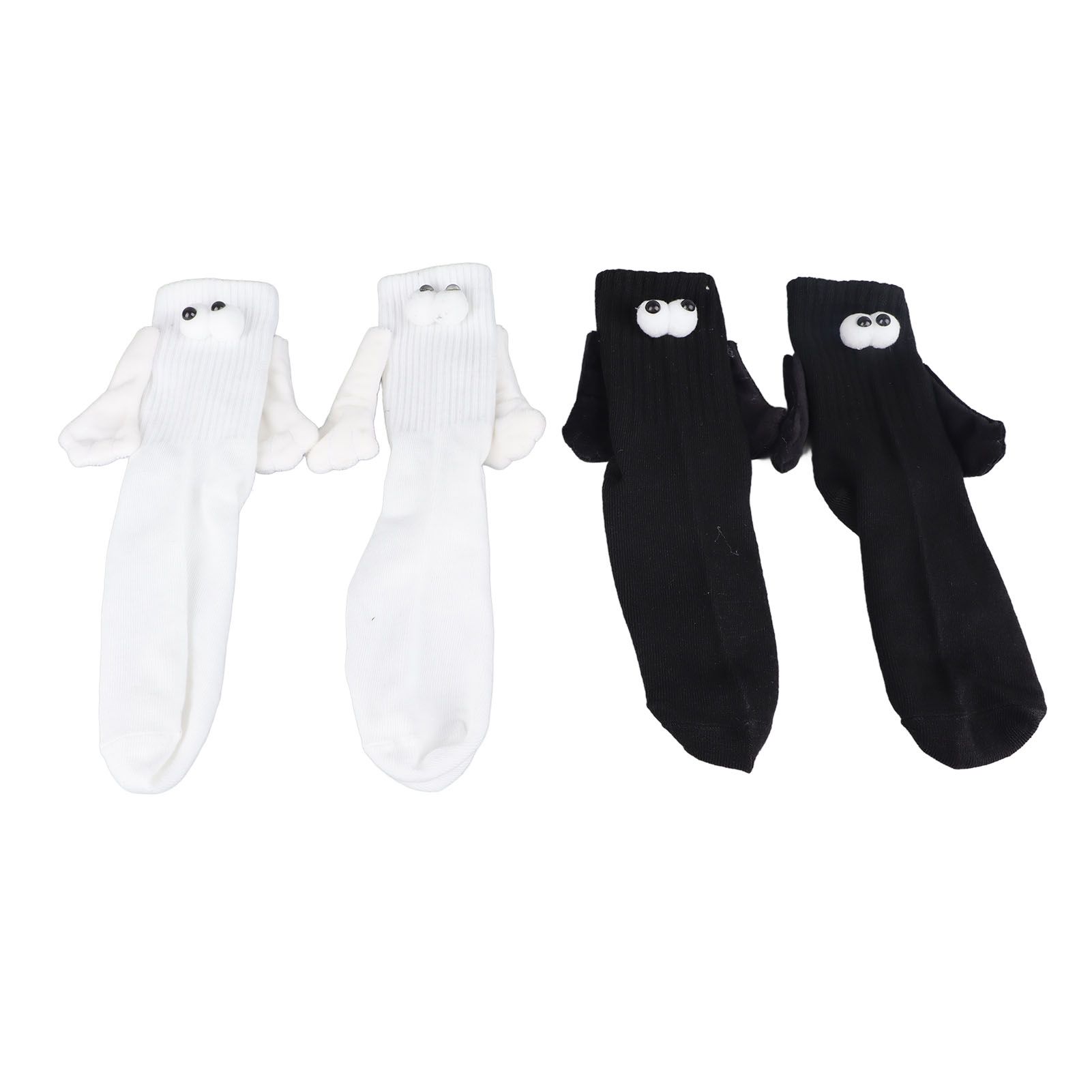 2 Pair Funny Magnetic Suction 3D Doll Couple Socks Funny Holding Hands Socks for Couple Black and White - Image 1