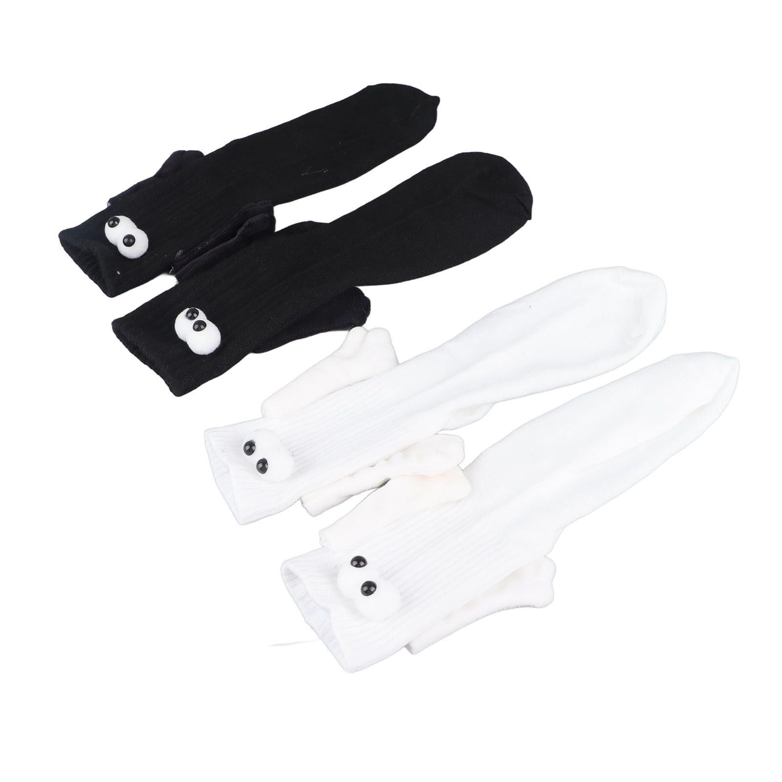 2 Pair Funny Magnetic Suction 3D Doll Couple Socks Funny Holding Hands Socks for Couple Black and White - Image 2