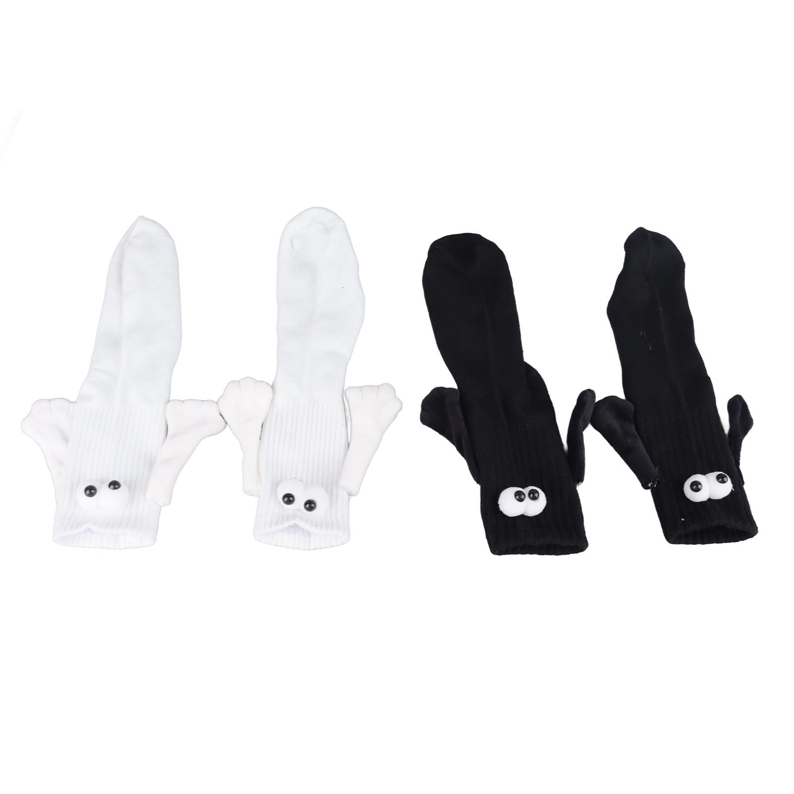 2 Pair Funny Magnetic Suction 3D Doll Couple Socks Funny Holding Hands Socks for Couple Black and White - Image 3