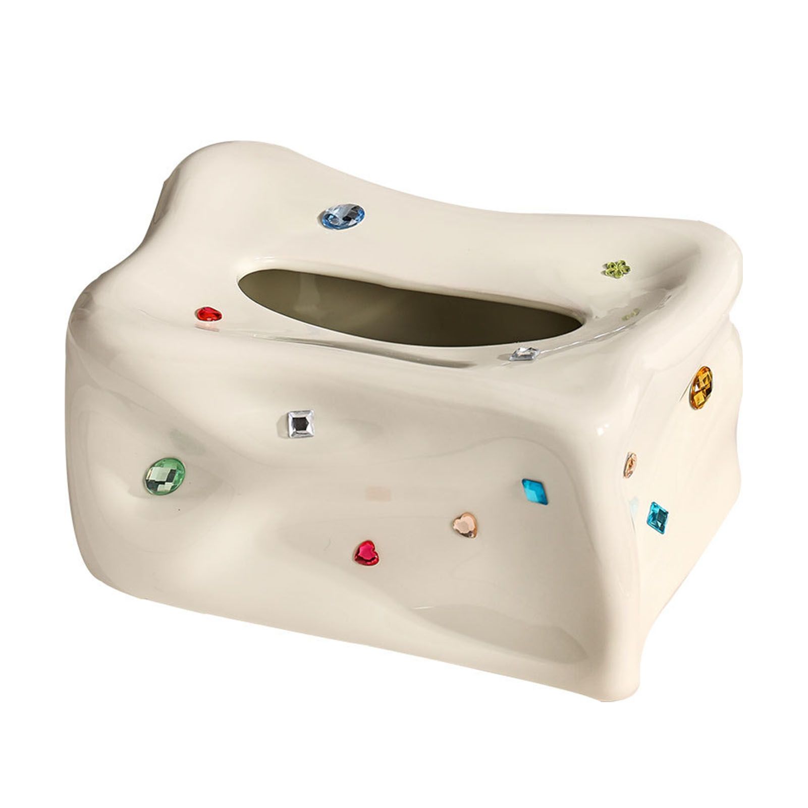 Ceramic Tissue Box Case Holder Decorative Elegant Facial Tissue Napkin Dispenser Box for Dinner Room Beige - Image 1