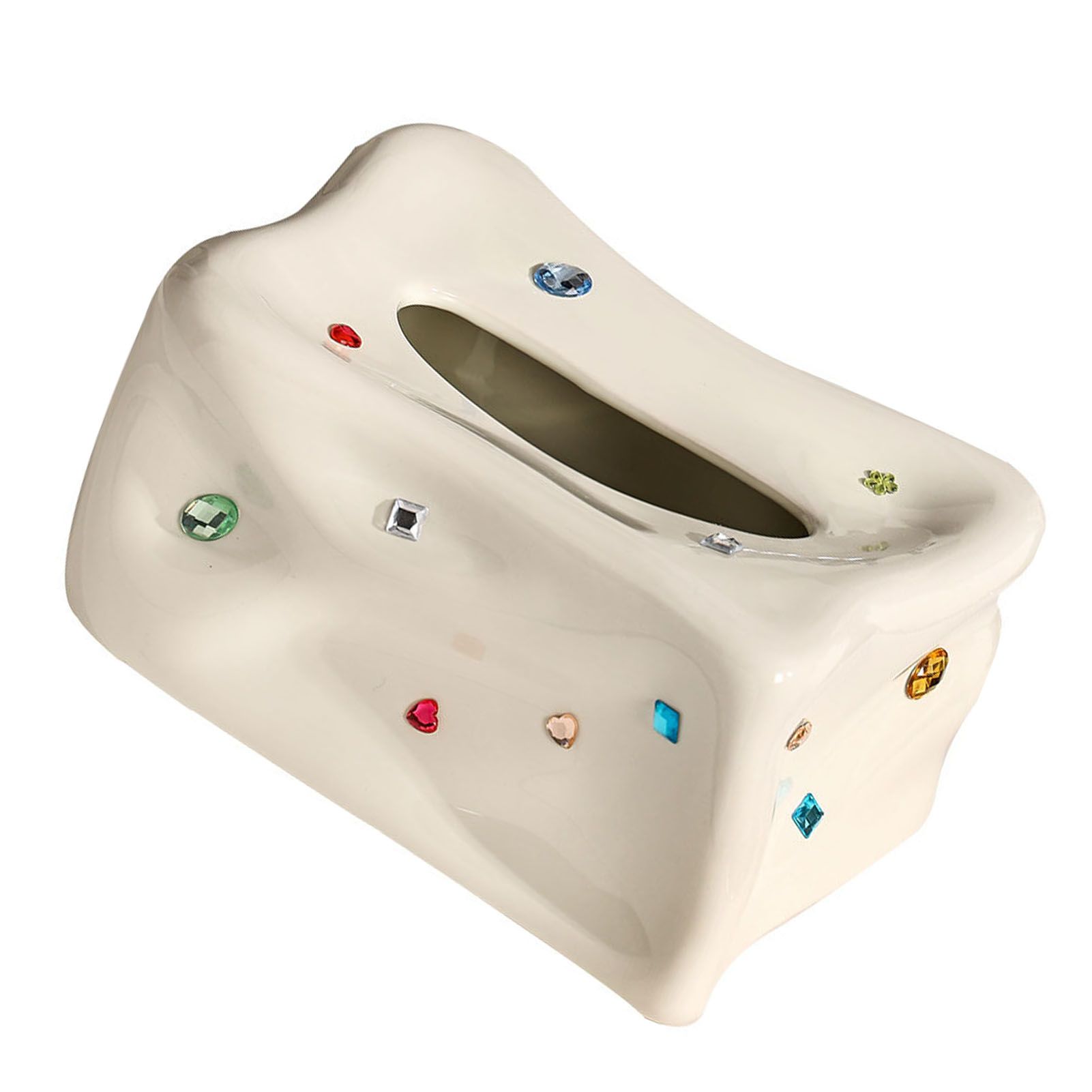 Ceramic Tissue Box Case Holder Decorative Elegant Facial Tissue Napkin Dispenser Box for Dinner Room Beige - Image 2