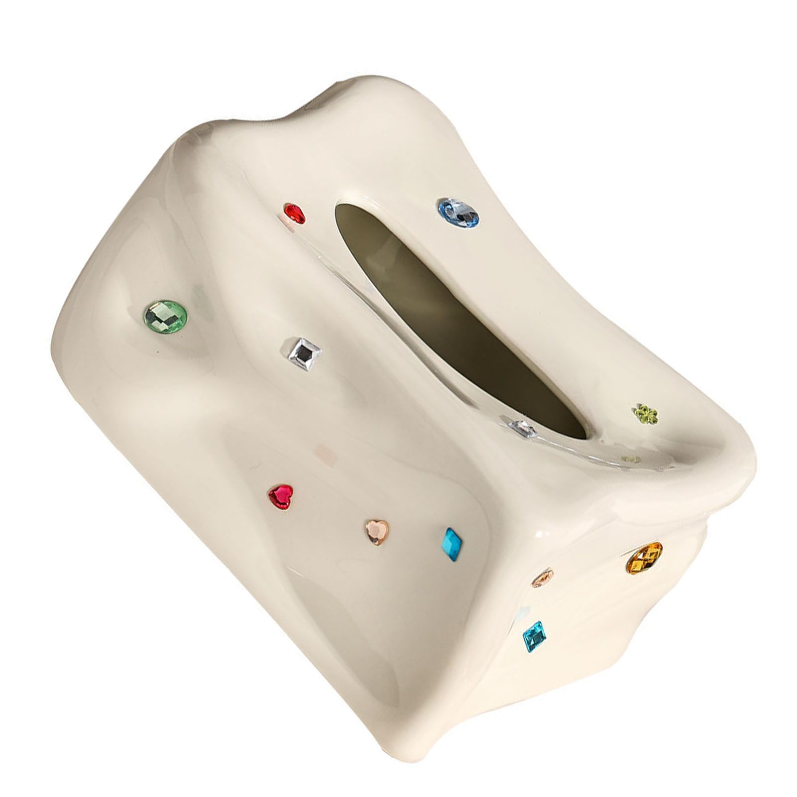 Ceramic Tissue Box Case Holder Decorative Elegant Facial Tissue Napkin Dispenser Box for Dinner Room Beige - Image 3