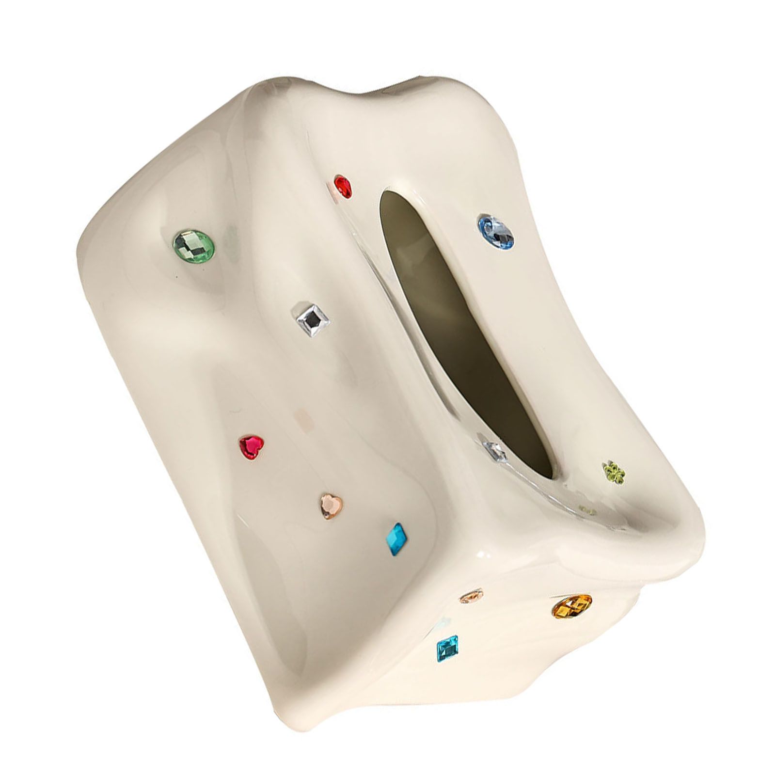 Ceramic Tissue Box Case Holder Decorative Elegant Facial Tissue Napkin Dispenser Box for Dinner Room Beige - Image 4