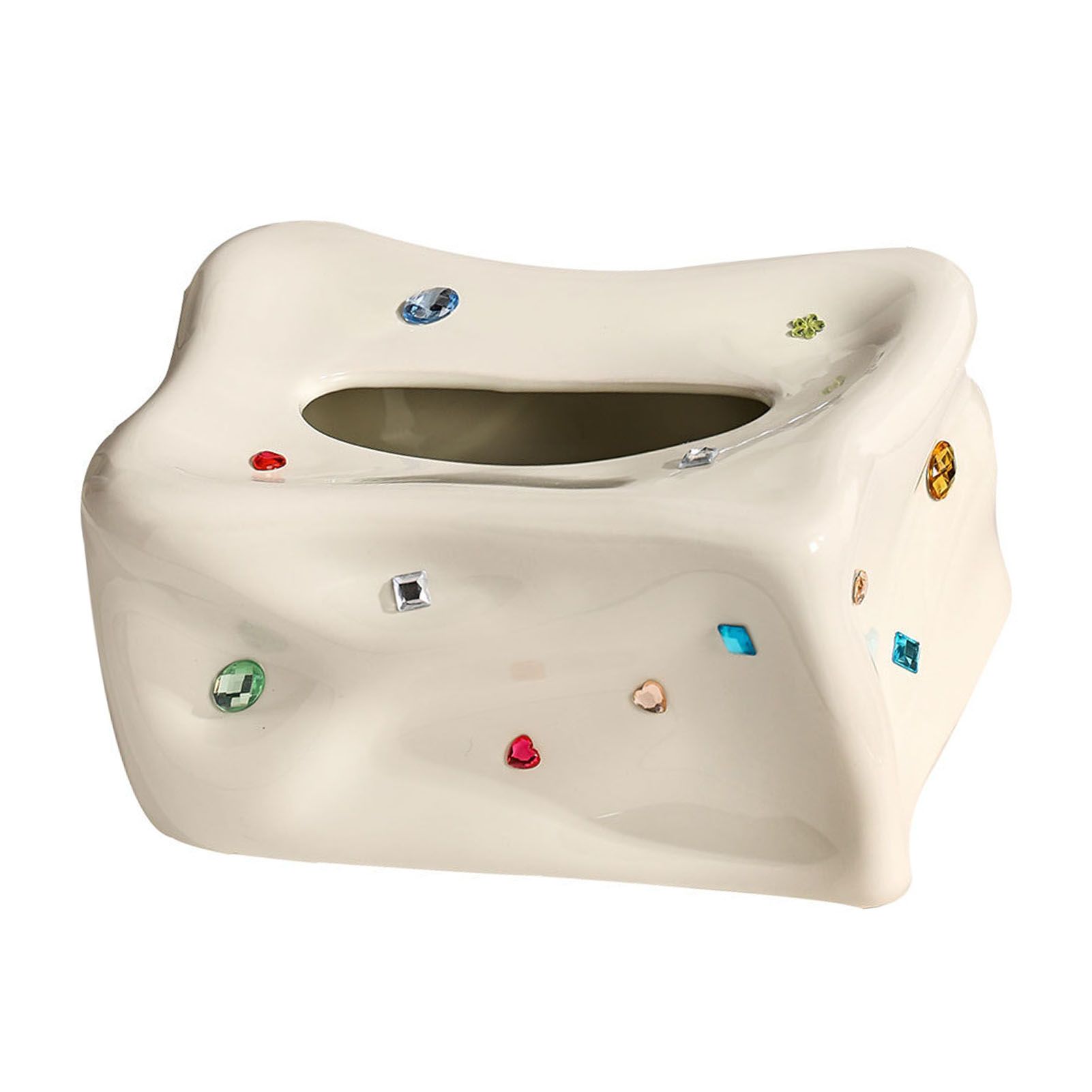 Ceramic Tissue Box Case Holder Decorative Elegant Facial Tissue Napkin Dispenser Box for Dinner Room Beige - Image 5