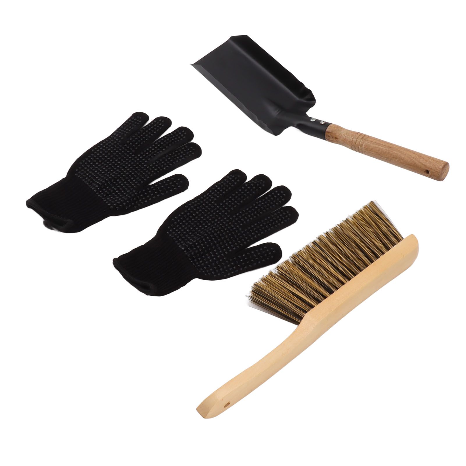 Fireplace Ash Shovel Brush Set Coal Hearth Clean Tools for Home with Black Silicone Gloves - Image 3