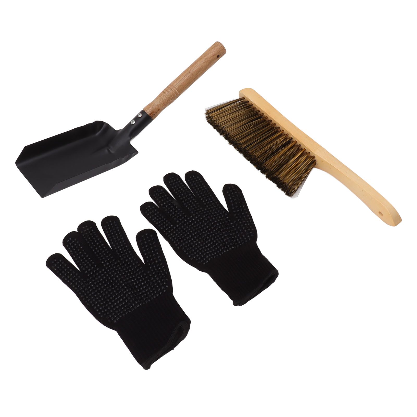 Fireplace Ash Shovel Brush Set Coal Hearth Clean Tools for Home with Black Silicone Gloves - Image 4