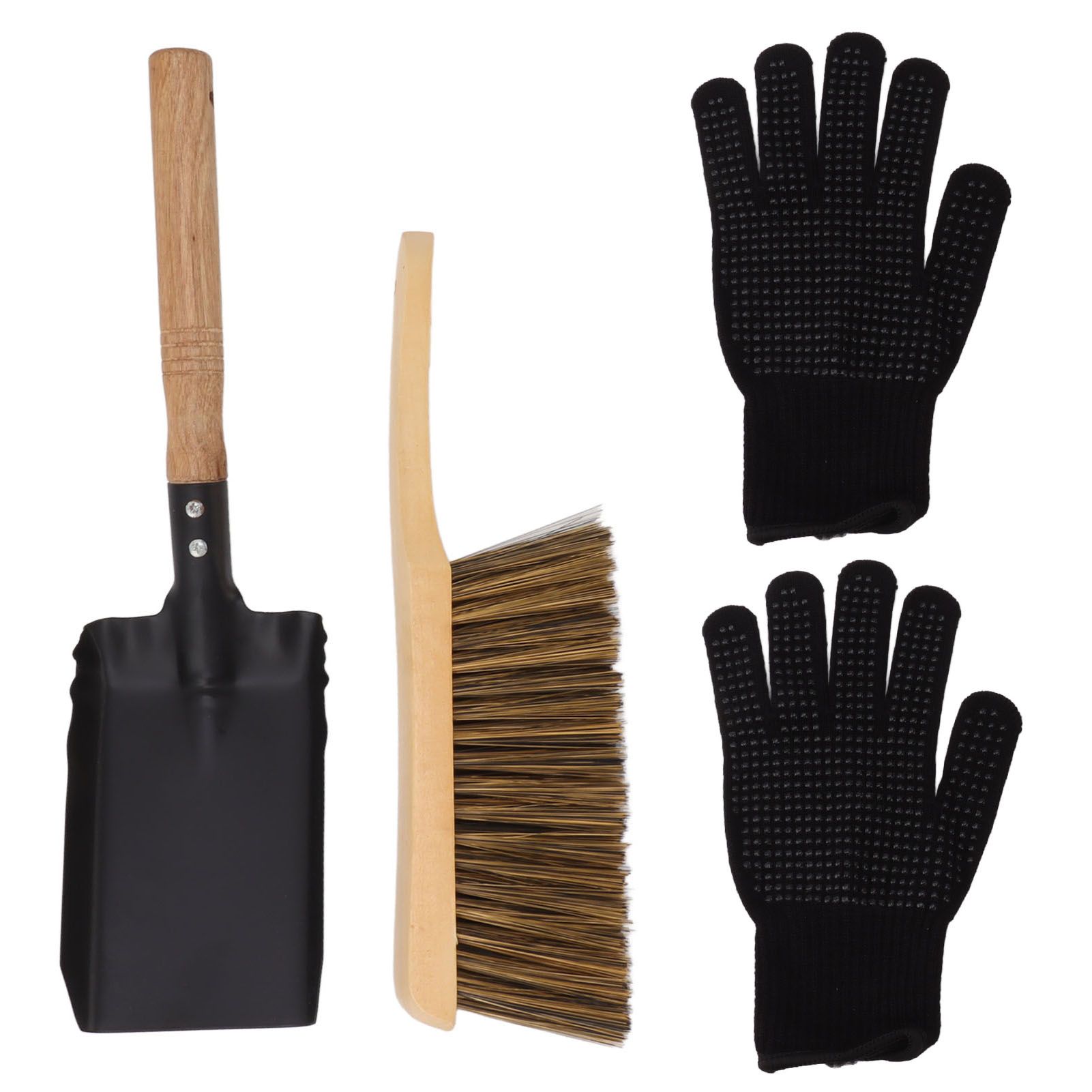 Fireplace Ash Shovel Brush Set Coal Hearth Clean Tools for Home with Black Silicone Gloves - Image 5