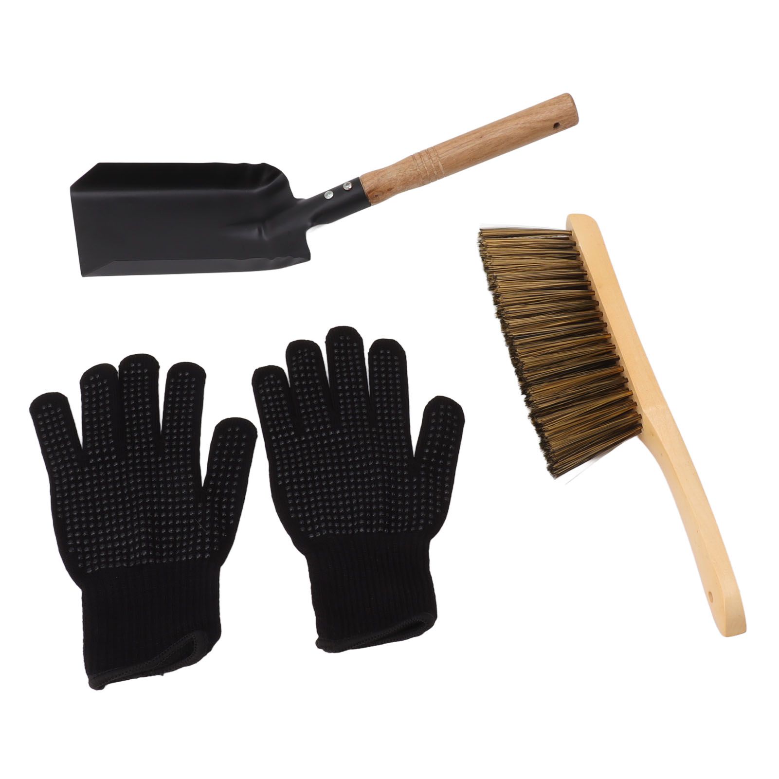 Fireplace Ash Shovel Brush Set Coal Hearth Clean Tools for Home with Black Silicone Gloves - Image 6