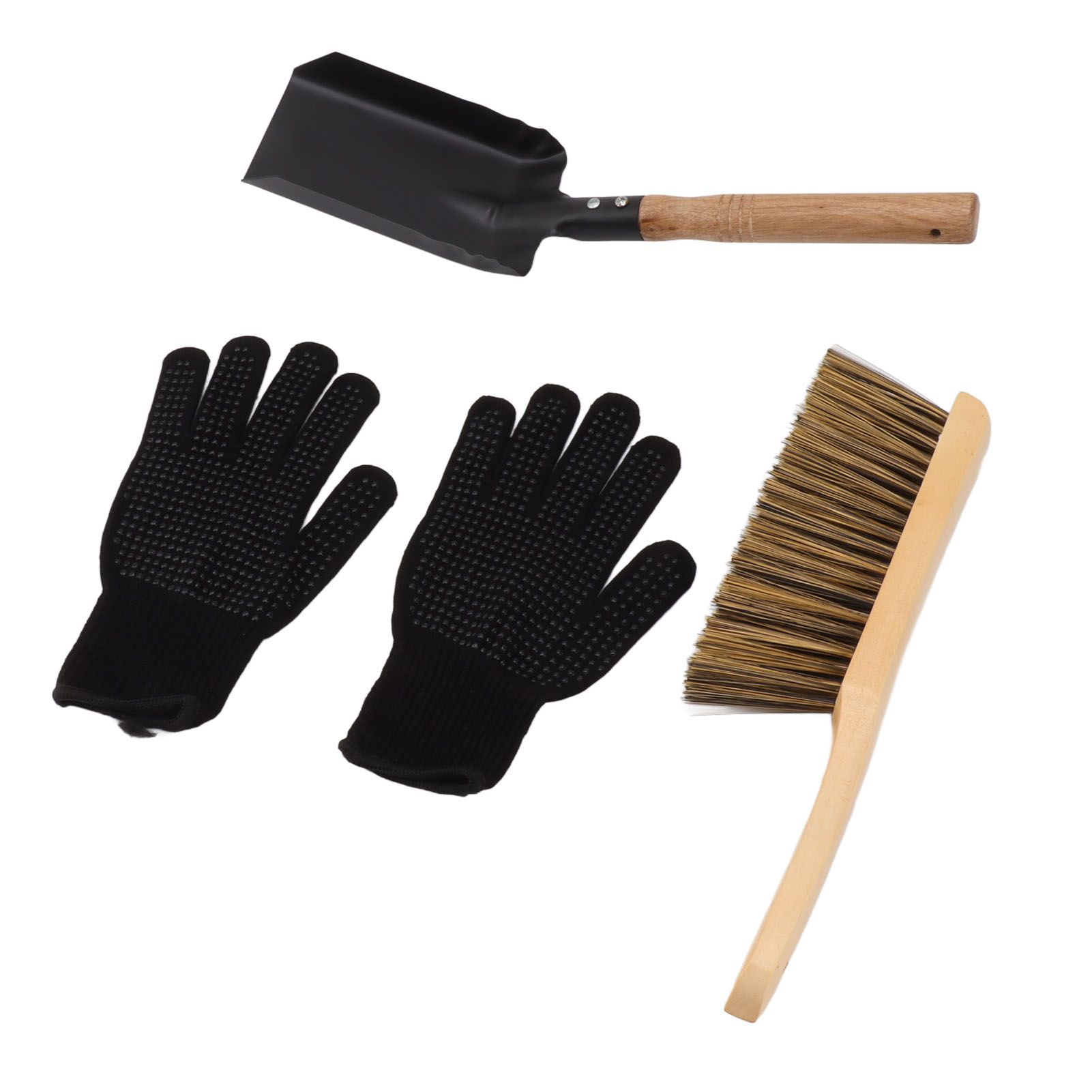 Fireplace Ash Shovel Brush Set Coal Hearth Clean Tools for Home with Black Silicone Gloves - Image 7