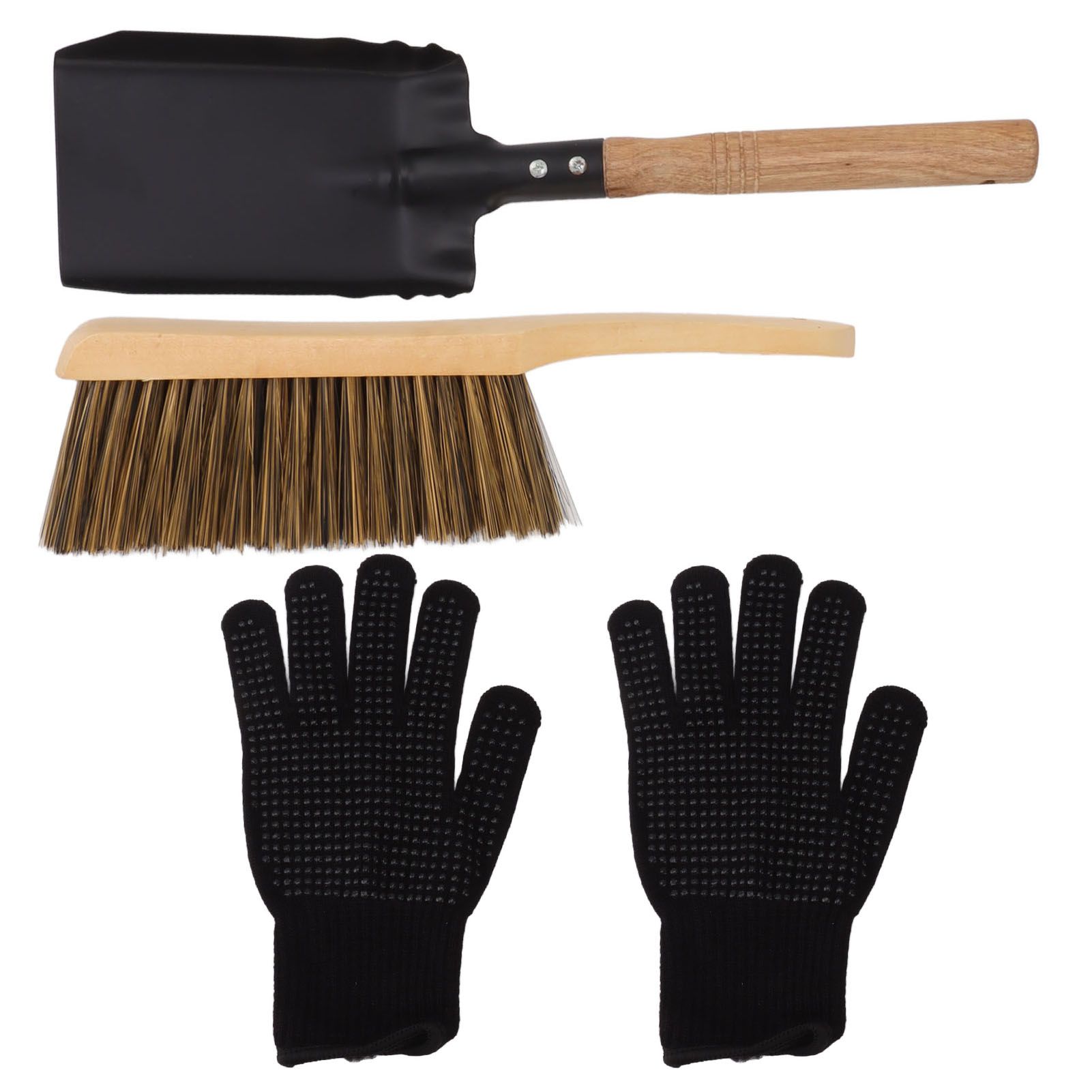Fireplace Ash Shovel Brush Set Coal Hearth Clean Tools for Home with Black Silicone Gloves - Image 8