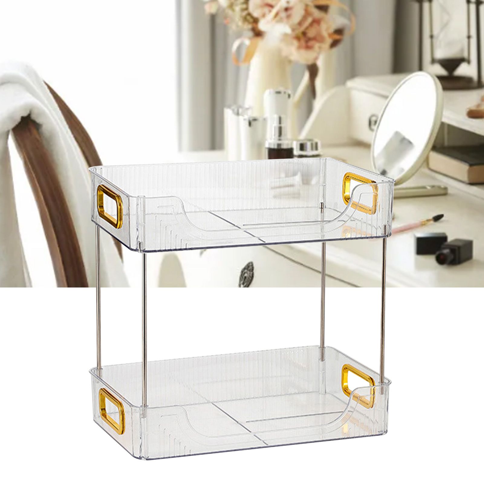 Desktop Organizer 2 Tier Ample Space Modern Storage Rack Shelves for Office Bedroom Home Decoration Transparent - Image 5