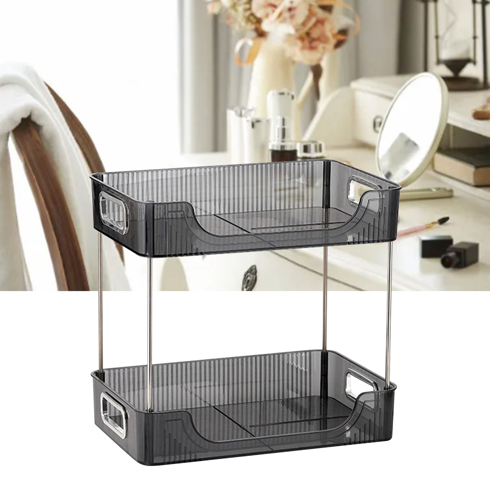Desktop Organizer 2 Tier Ample Space Modern Storage Rack Shelves for Office Bedroom Home Decoration Grey - Image 5