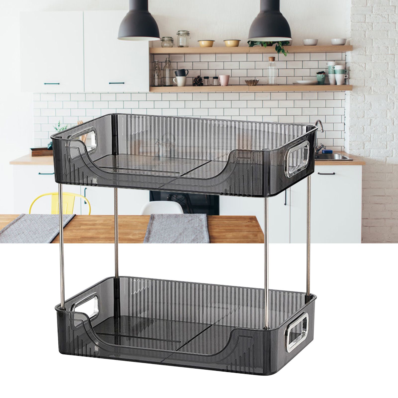 Desktop Organizer 2 Tier Ample Space Modern Storage Rack Shelves for Office Bedroom Home Decoration Grey - Image 6