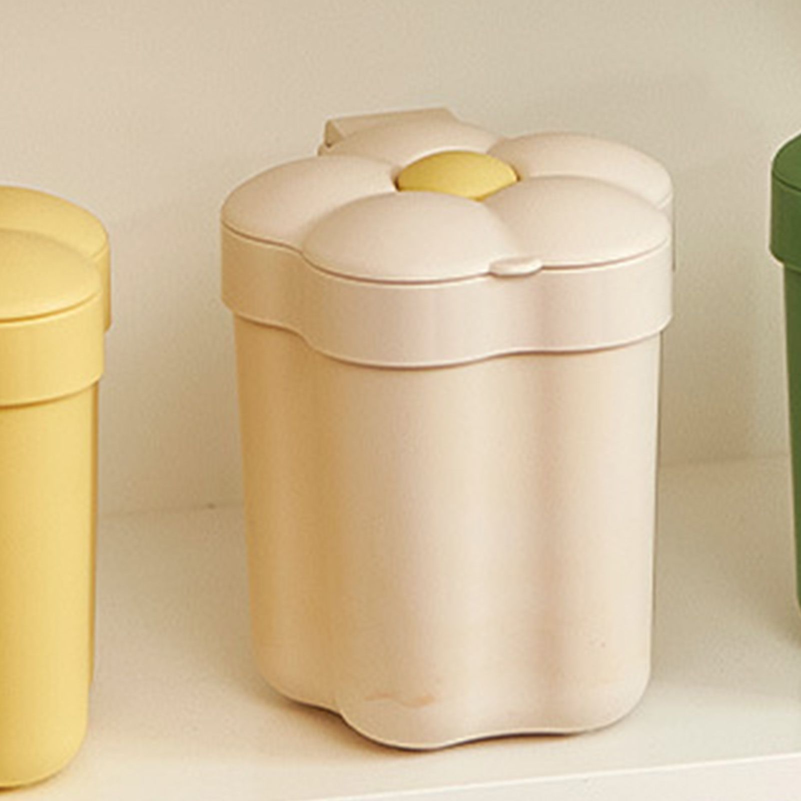Desktop Trash Bin with Lid Flower Shape Small Garbage Can Large Opening Storage Paper Basket White - Image 5
