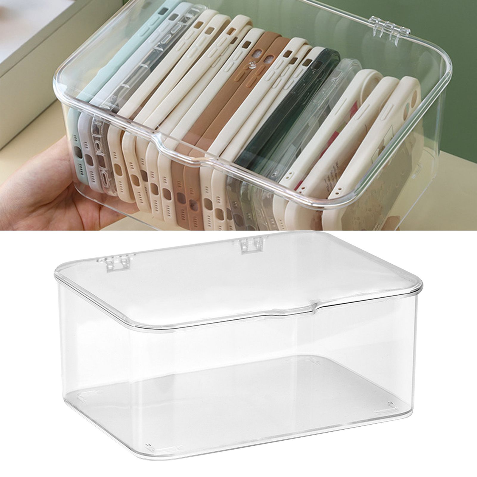 Desk Storage Box Plastic Large Capacity Dustproof Multi Functional Phone Case Storage Holder with Lid Transparent - Image 6