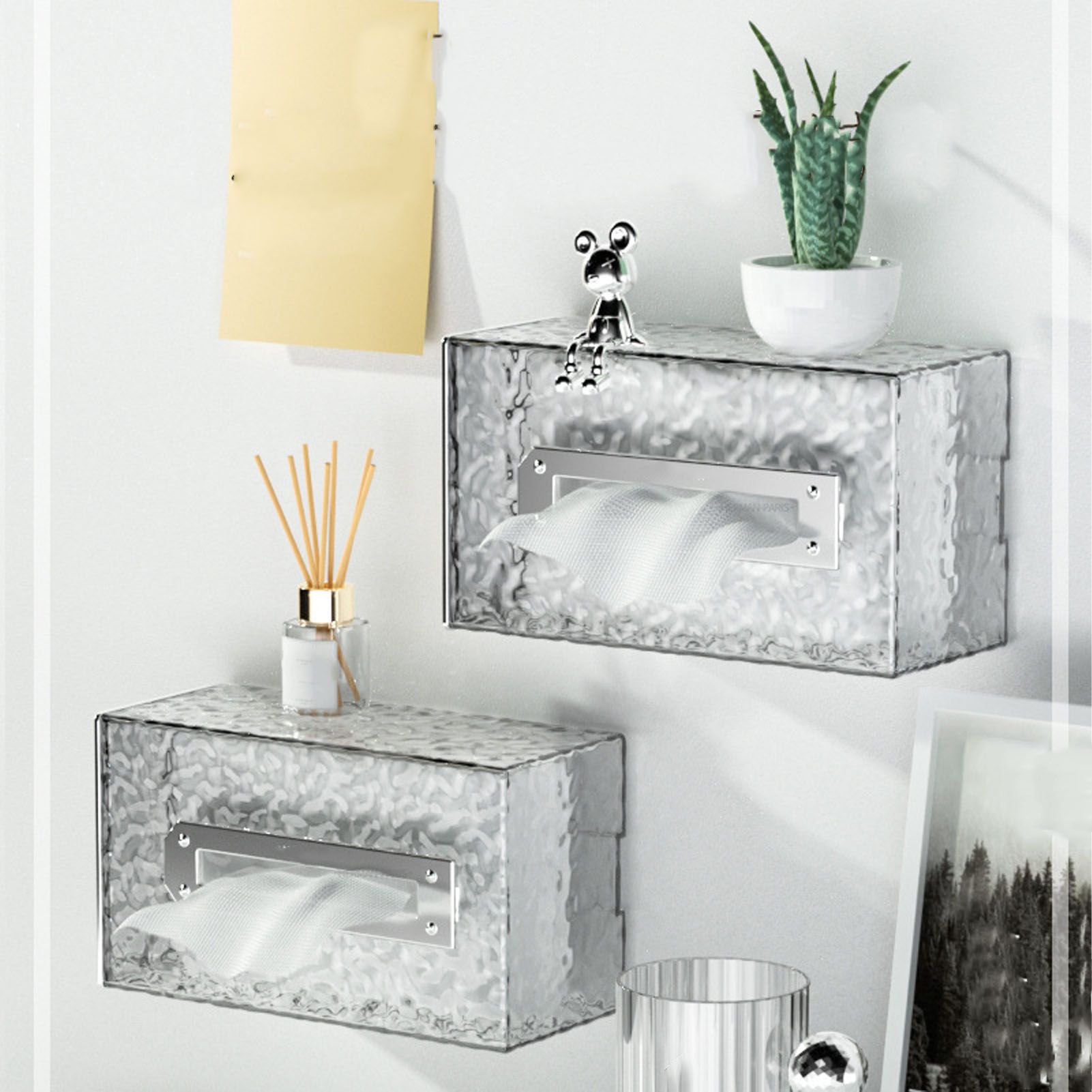Napkin Paper Holder Box Space Saving Home Decoration Rugged Wall Mounted Tissue Box for Living Room Bedroom Transparent Silver - Image 6