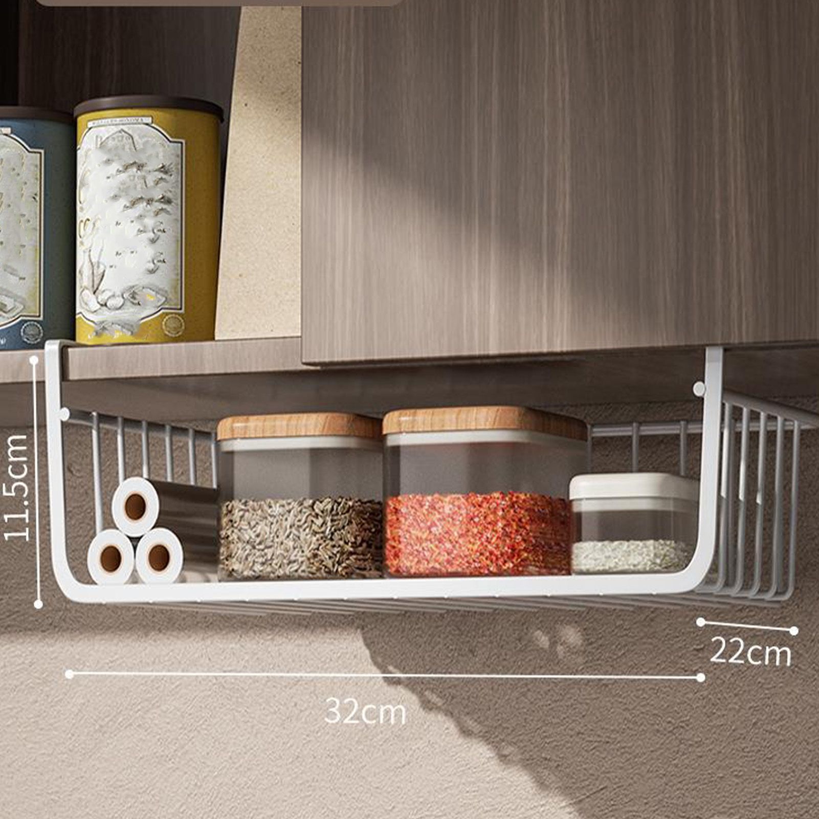 Under Shelf Storage Basket Multipurpose All Metal Under Shelf Wire Basket for Kitchen Office Pantry Desk Bookshelf L White - Image 2