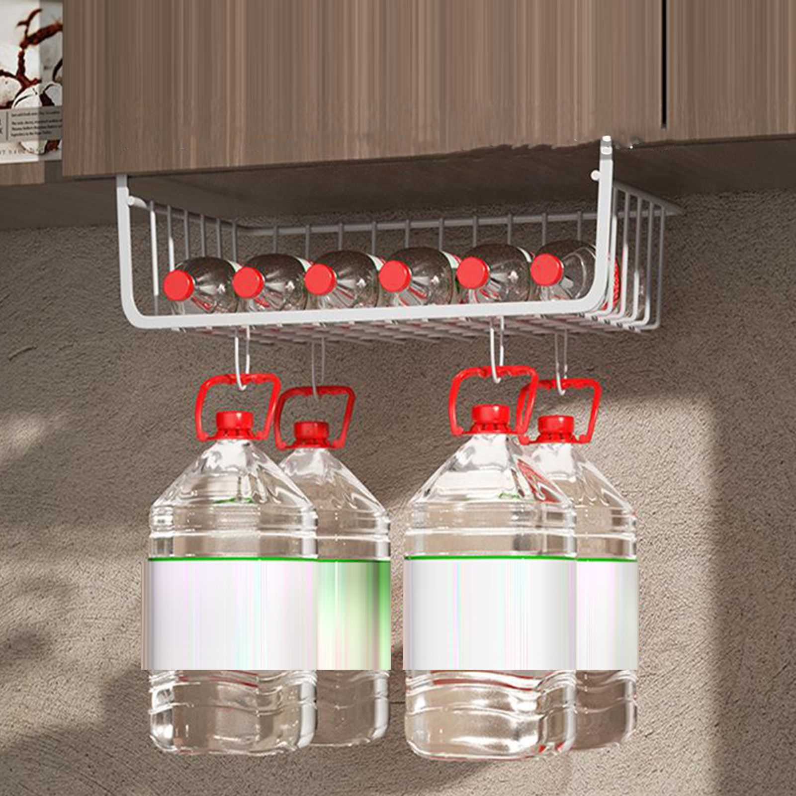 Under Shelf Storage Basket Multipurpose All Metal Under Shelf Wire Basket for Kitchen Office Pantry Desk Bookshelf L White - Image 3