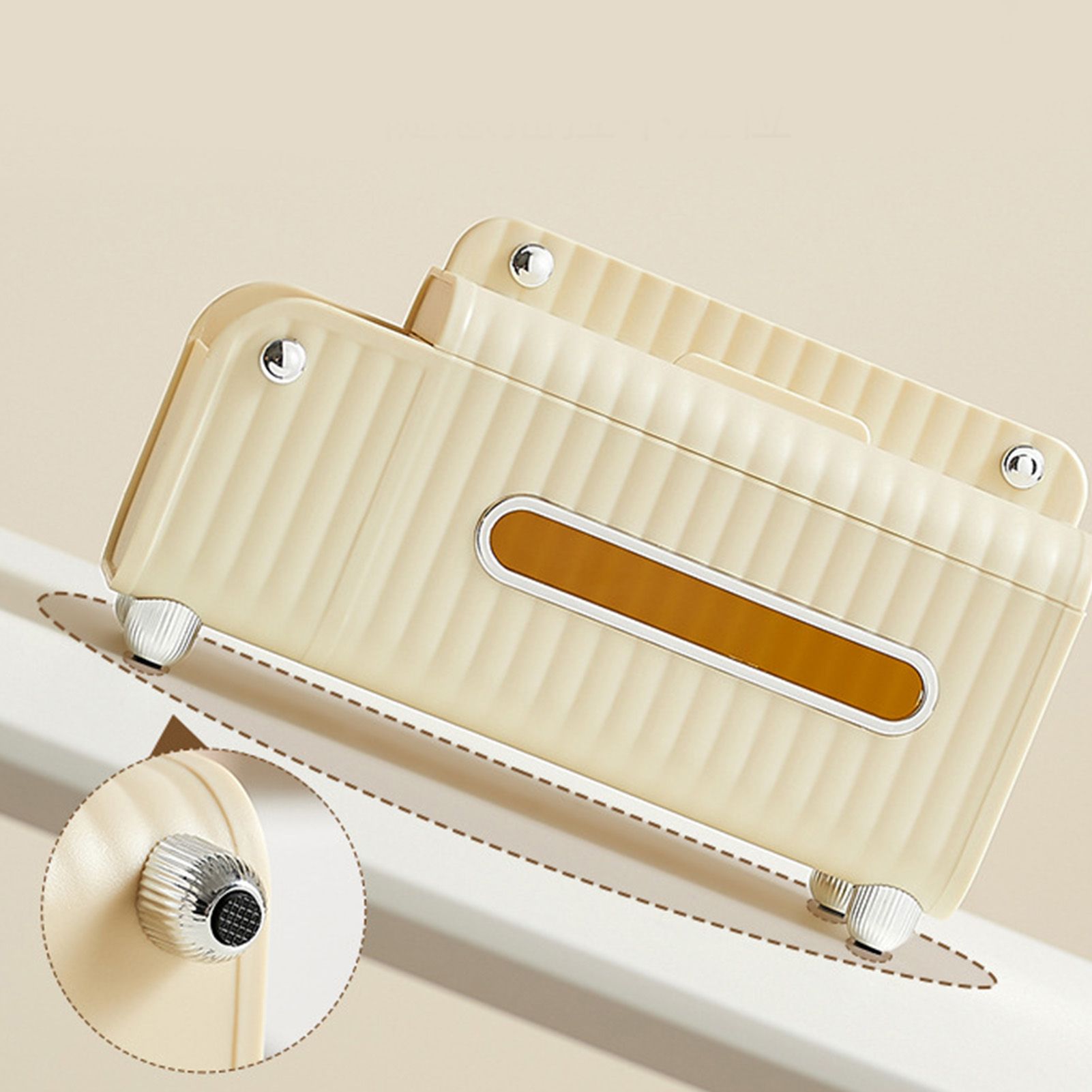Tissue Box Cover HIPS ABS Multifunctional Desktop Rectangular Napkin Dispenser Holder with Stationery Box for Living Room Bedroom Cream - Image 8