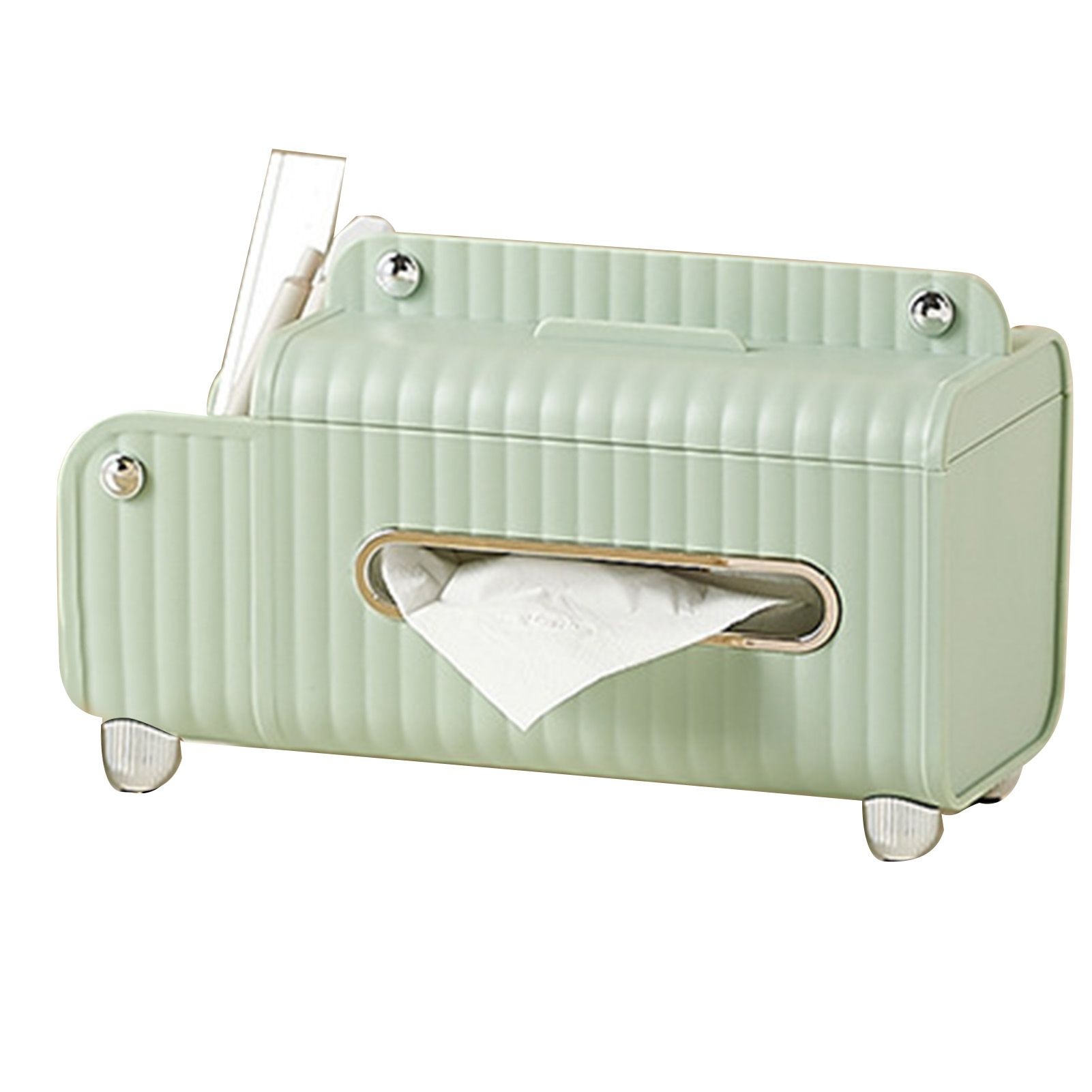 Tissue Box Cover HIPS ABS Multifunctional Desktop Rectangular Napkin Dispenser Holder with Stationery Box for Living Room Bedroom Green - Image 1