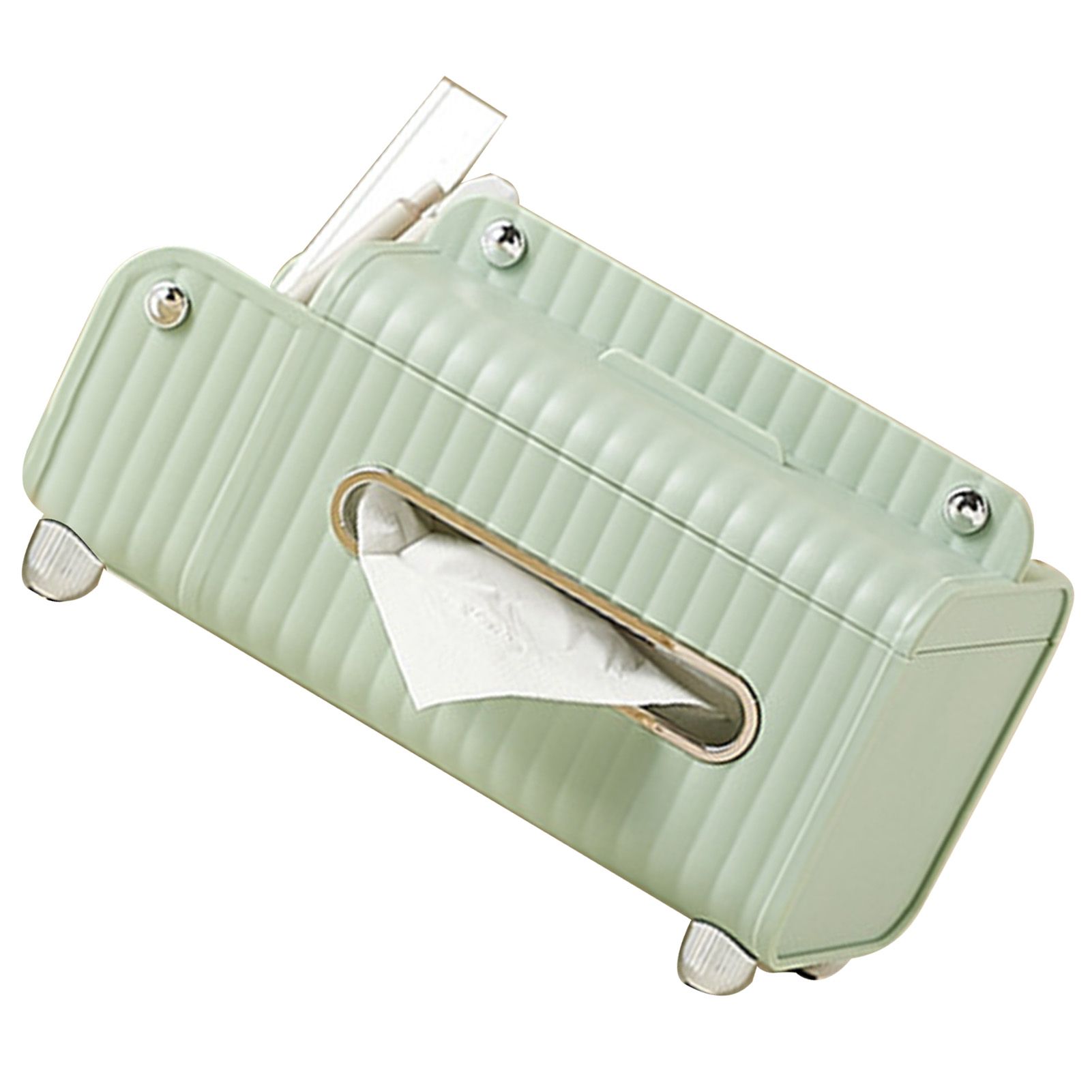 Tissue Box Cover HIPS ABS Multifunctional Desktop Rectangular Napkin Dispenser Holder with Stationery Box for Living Room Bedroom Green - Image 2