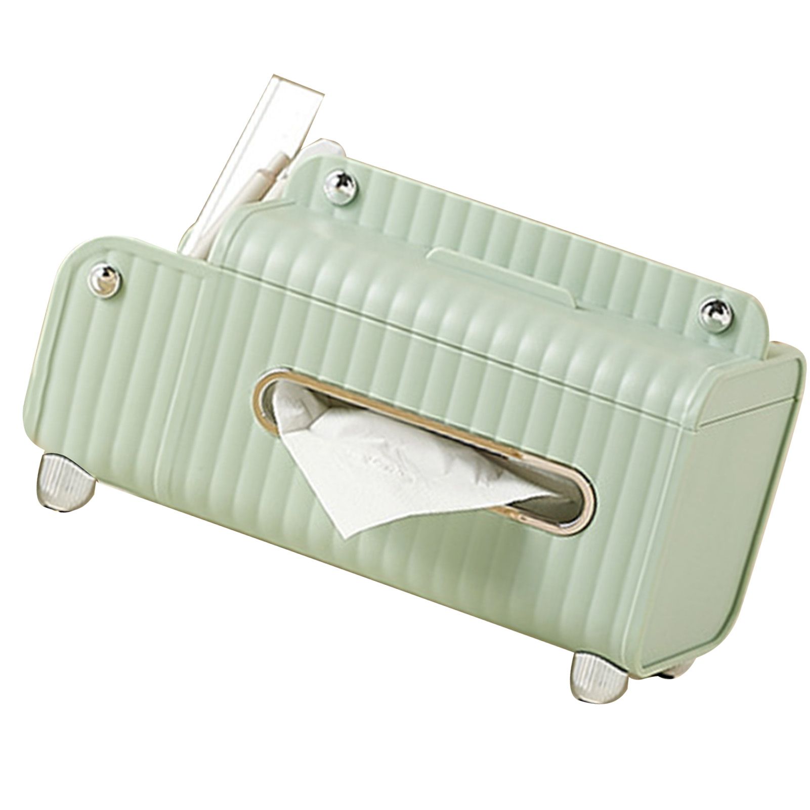 Tissue Box Cover HIPS ABS Multifunctional Desktop Rectangular Napkin Dispenser Holder with Stationery Box for Living Room Bedroom Green - Image 3