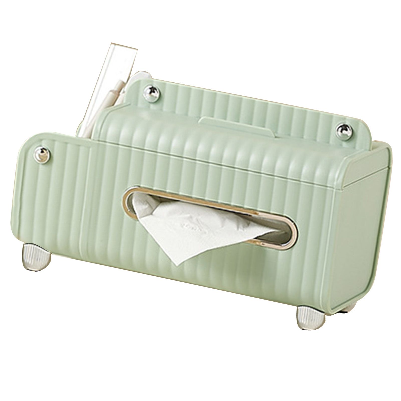 Tissue Box Cover HIPS ABS Multifunctional Desktop Rectangular Napkin Dispenser Holder with Stationery Box for Living Room Bedroom Green - Image 4