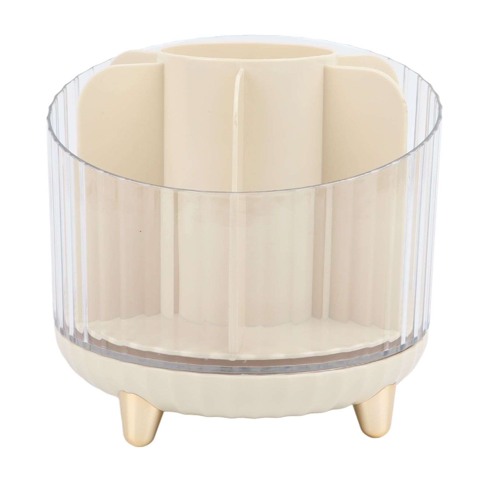 Rotating Makeup Brush Holder 360 Degree Rotating Makeup Brush Organizer Desktop Large Capacity Lipstick Cosmetics Storage Box Cream White - Image 1
