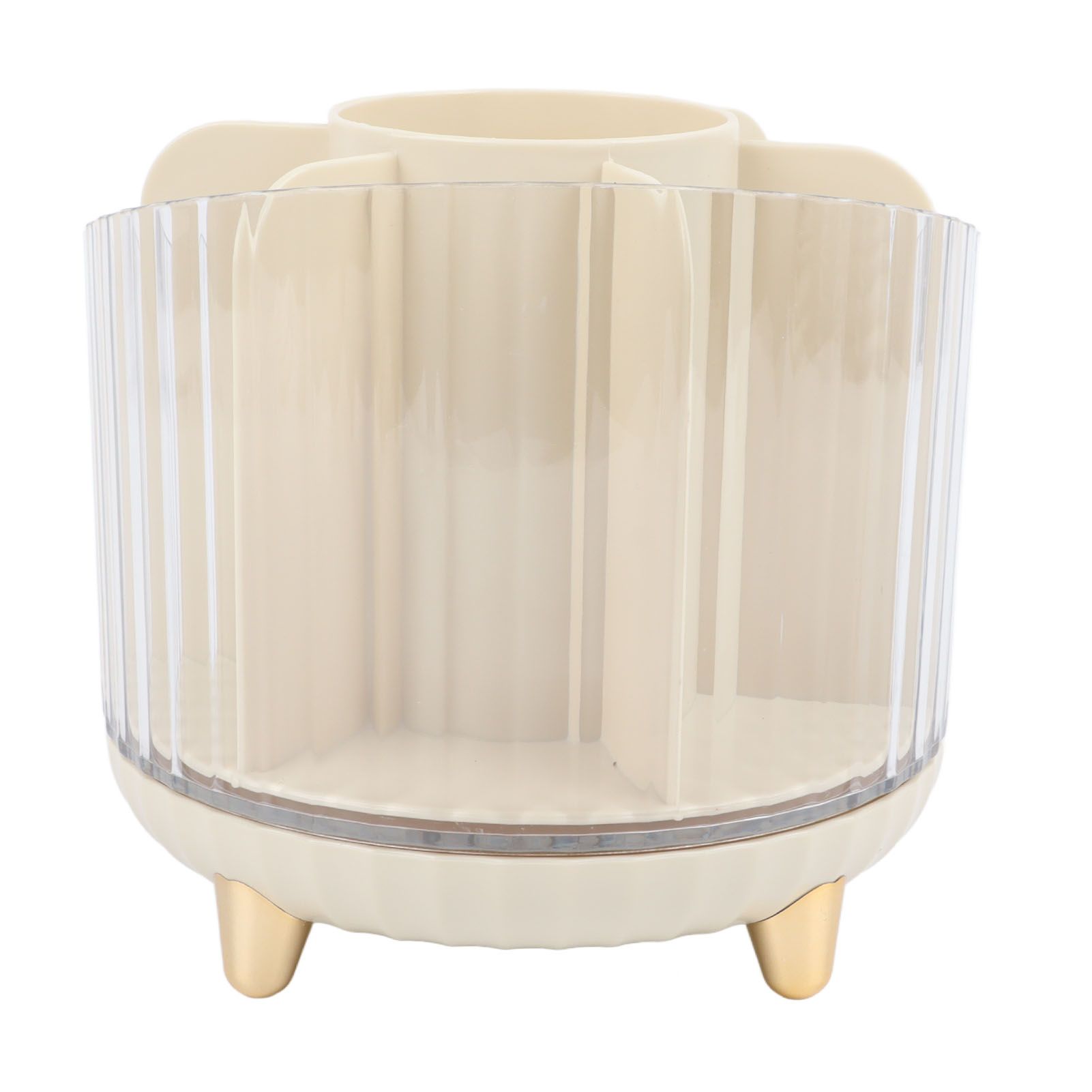 Rotating Makeup Brush Holder 360 Degree Rotating Makeup Brush Organizer Desktop Large Capacity Lipstick Cosmetics Storage Box Cream White - Image 2