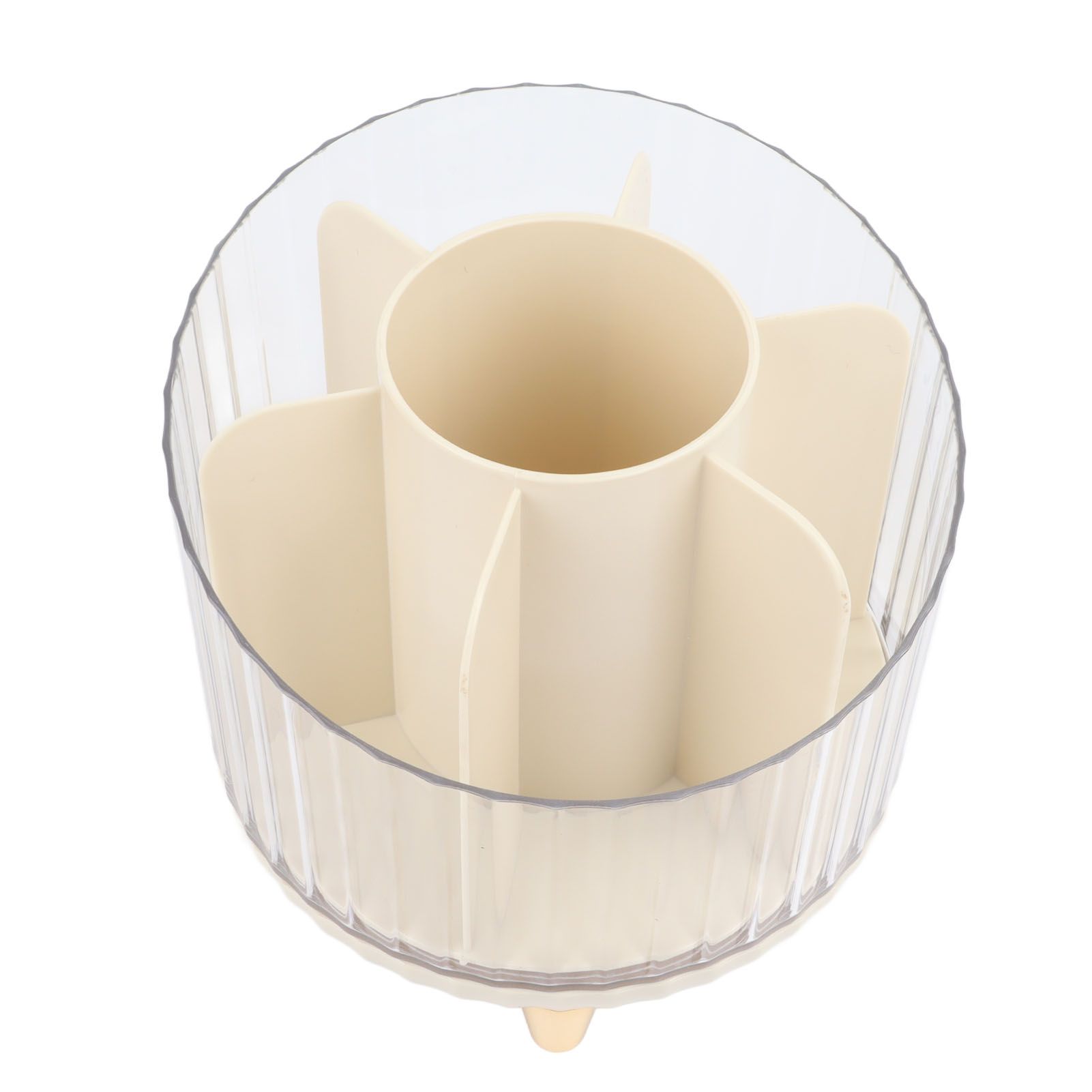 Rotating Makeup Brush Holder 360 Degree Rotating Makeup Brush Organizer Desktop Large Capacity Lipstick Cosmetics Storage Box Cream White - Image 3