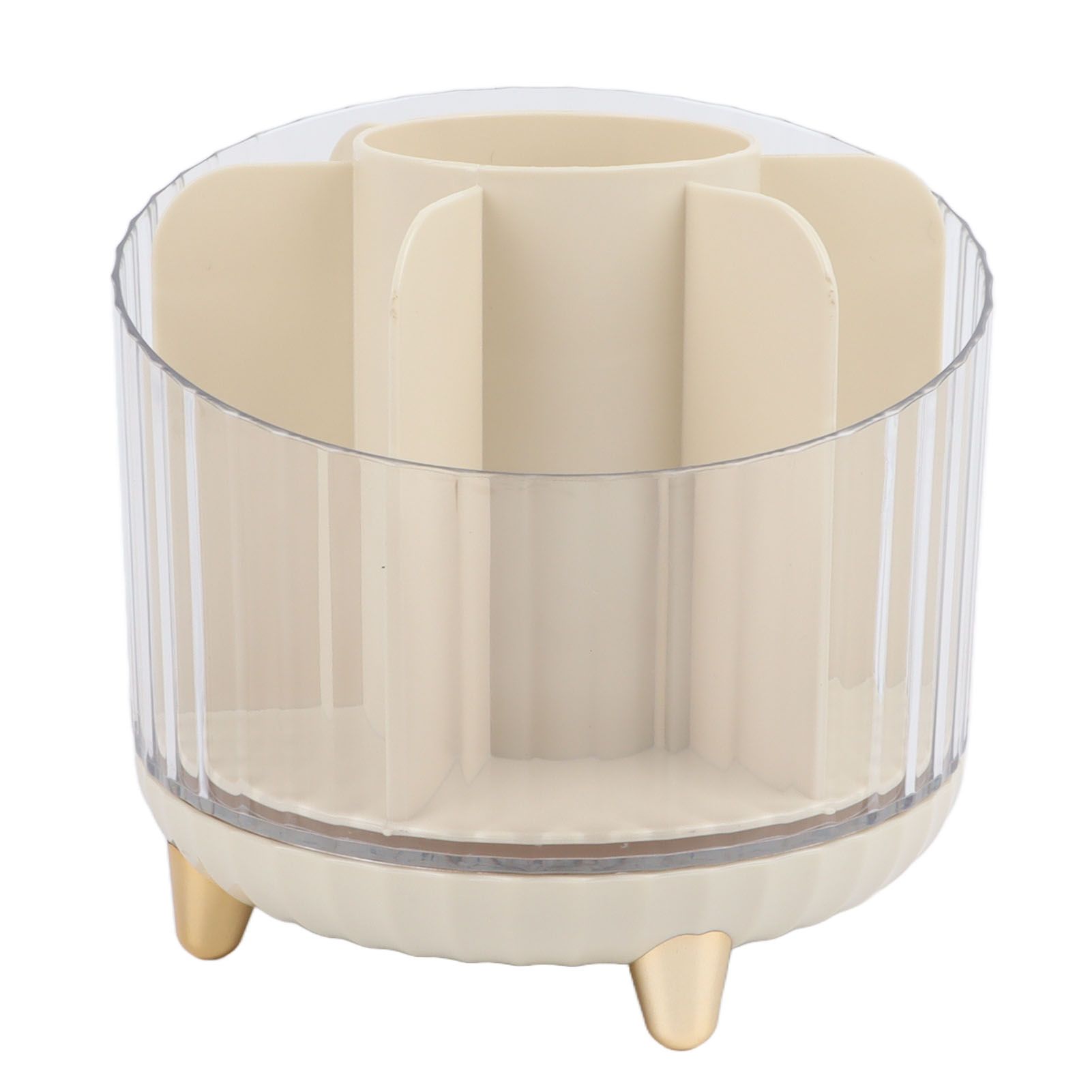 Rotating Makeup Brush Holder 360 Degree Rotating Makeup Brush Organizer Desktop Large Capacity Lipstick Cosmetics Storage Box Cream White - Image 6