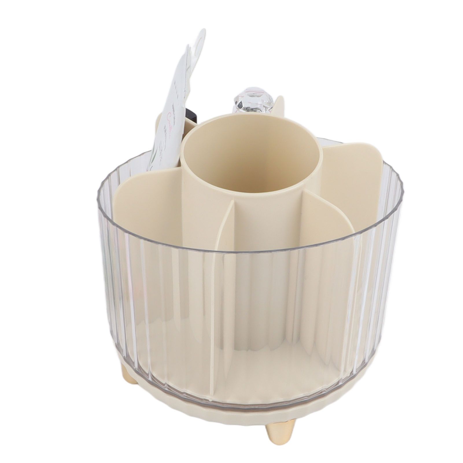 Rotating Makeup Brush Holder 360 Degree Rotating Makeup Brush Organizer Desktop Large Capacity Lipstick Cosmetics Storage Box Cream White - Image 7