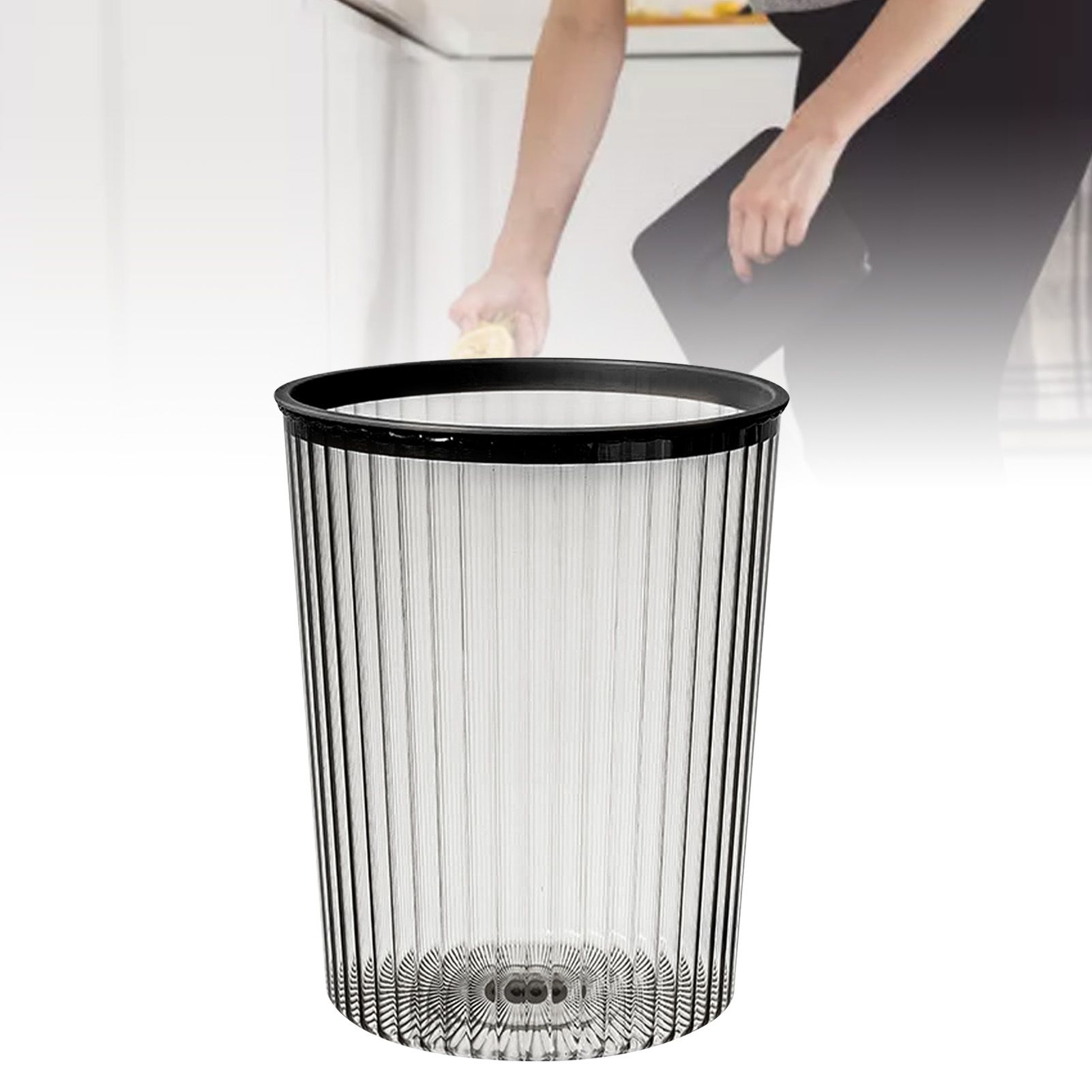 Transparent Garbage Bin with Top Ring Easy Attached Lid Free Large Capacity Trash Bin Can for Household Black - Image 5