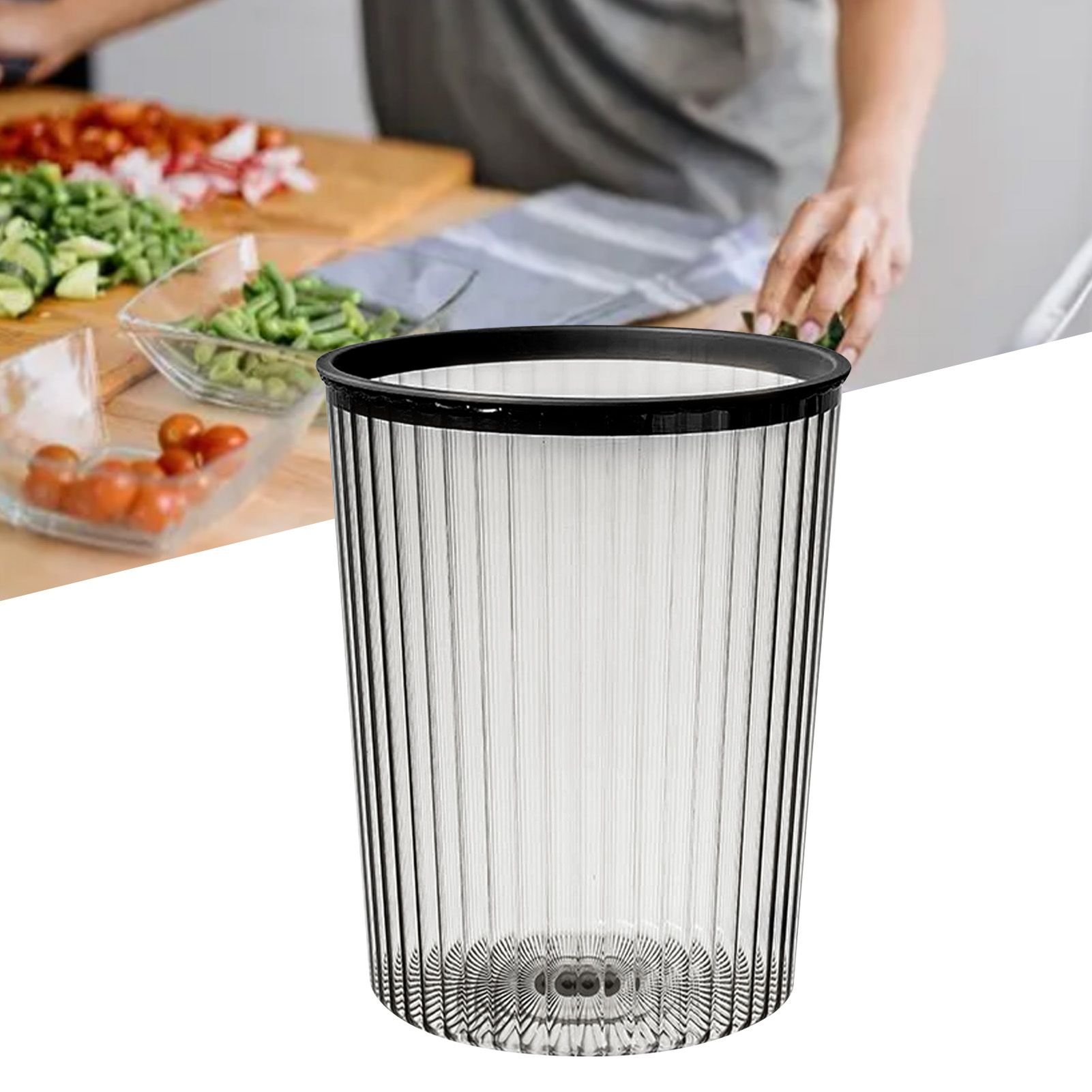 Transparent Garbage Bin with Top Ring Easy Attached Lid Free Large Capacity Trash Bin Can for Household Black - Image 6