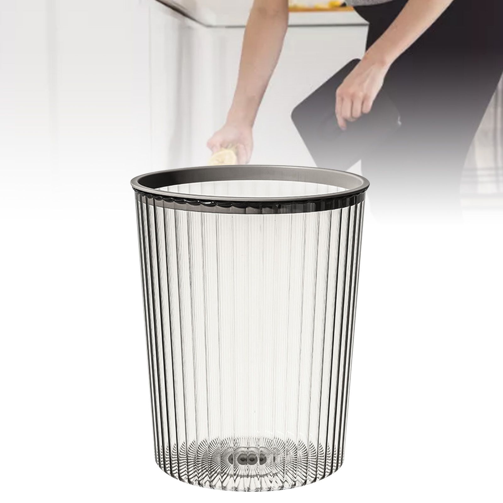 Transparent Garbage Bin with Top Ring Easy Attached Lid Free Large Capacity Trash Bin Can for Household Gray - Image 5
