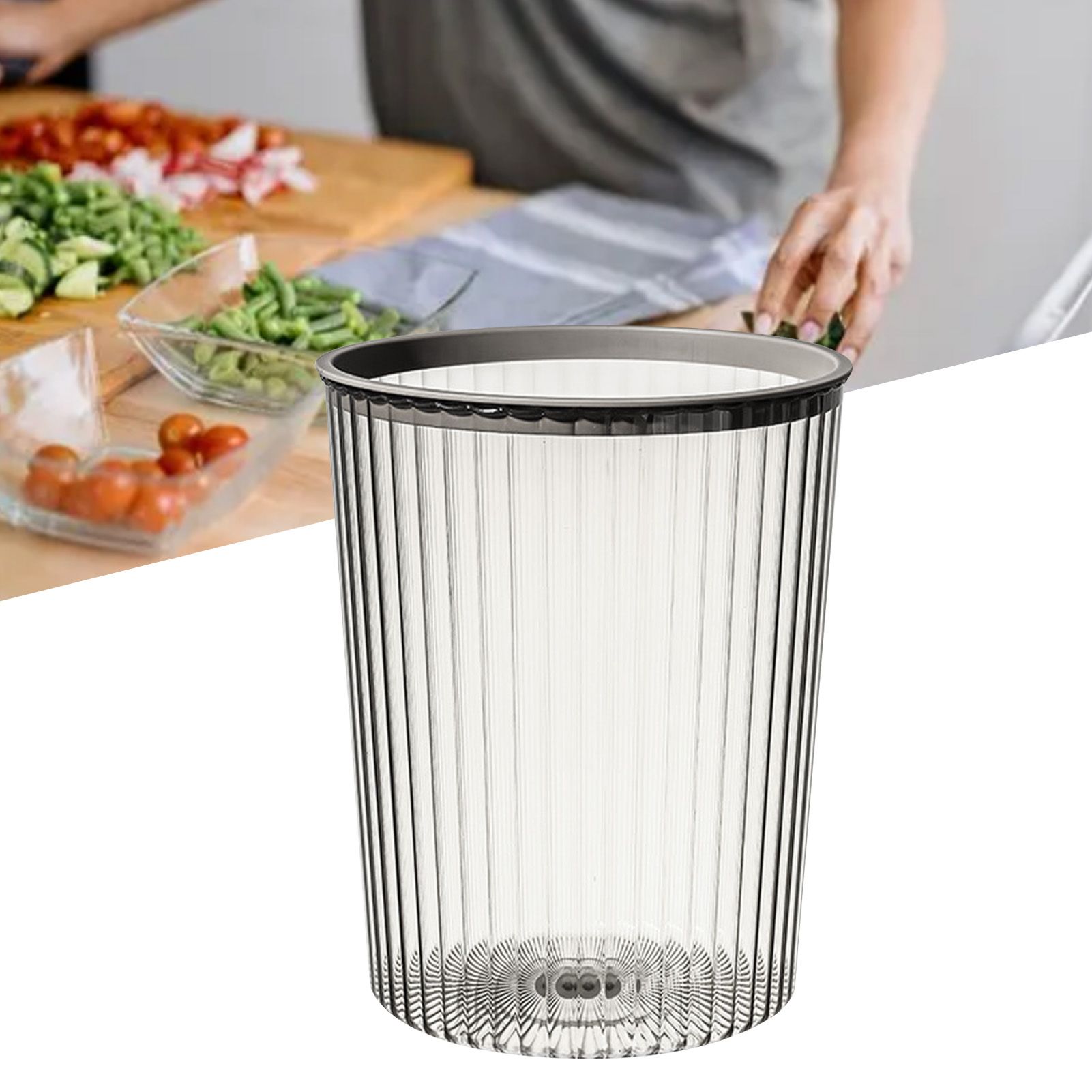 Transparent Garbage Bin with Top Ring Easy Attached Lid Free Large Capacity Trash Bin Can for Household Gray - Image 6