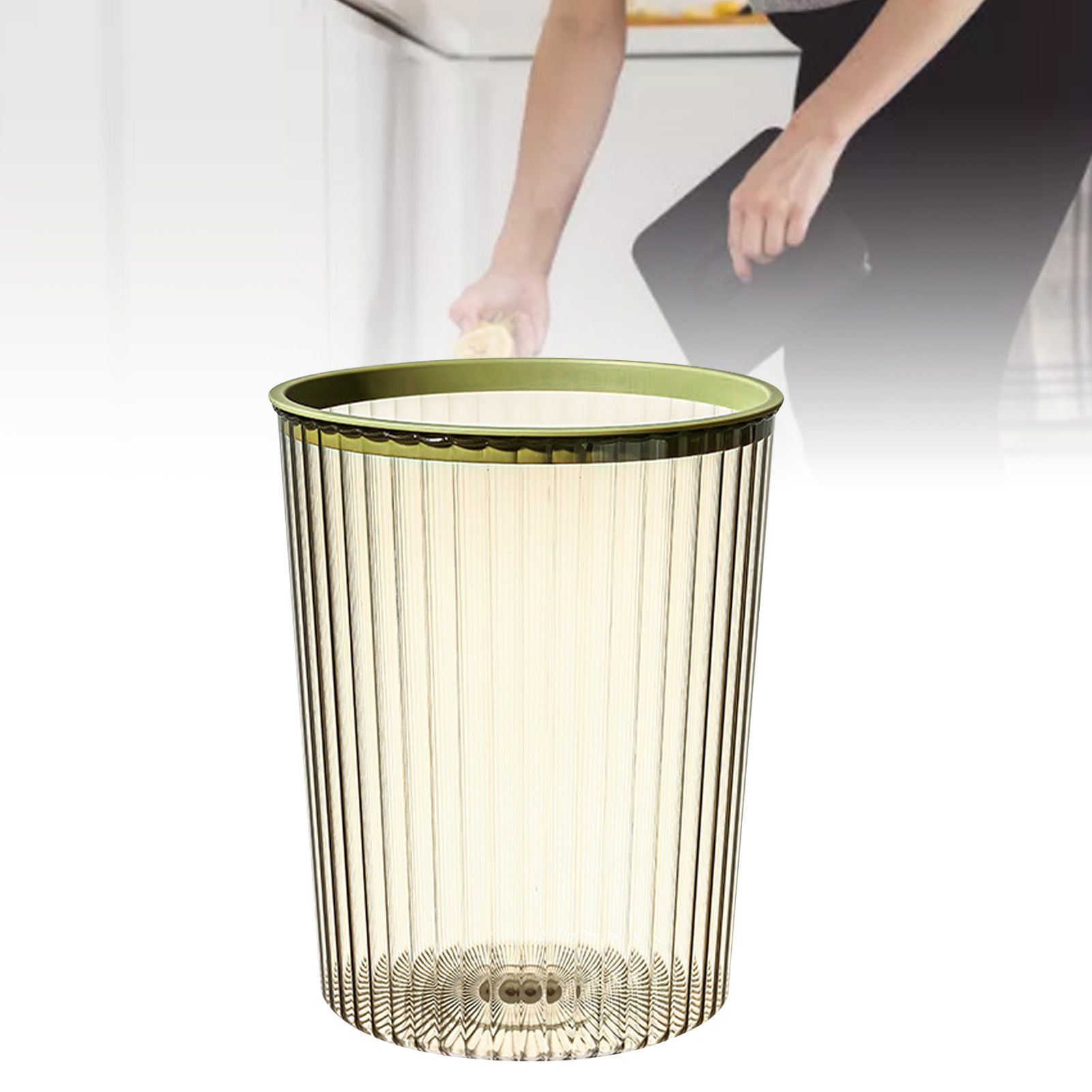 Transparent Garbage Bin with Top Ring Easy Attached Lid Free Large Capacity Trash Bin Can for Household Green - Image 5