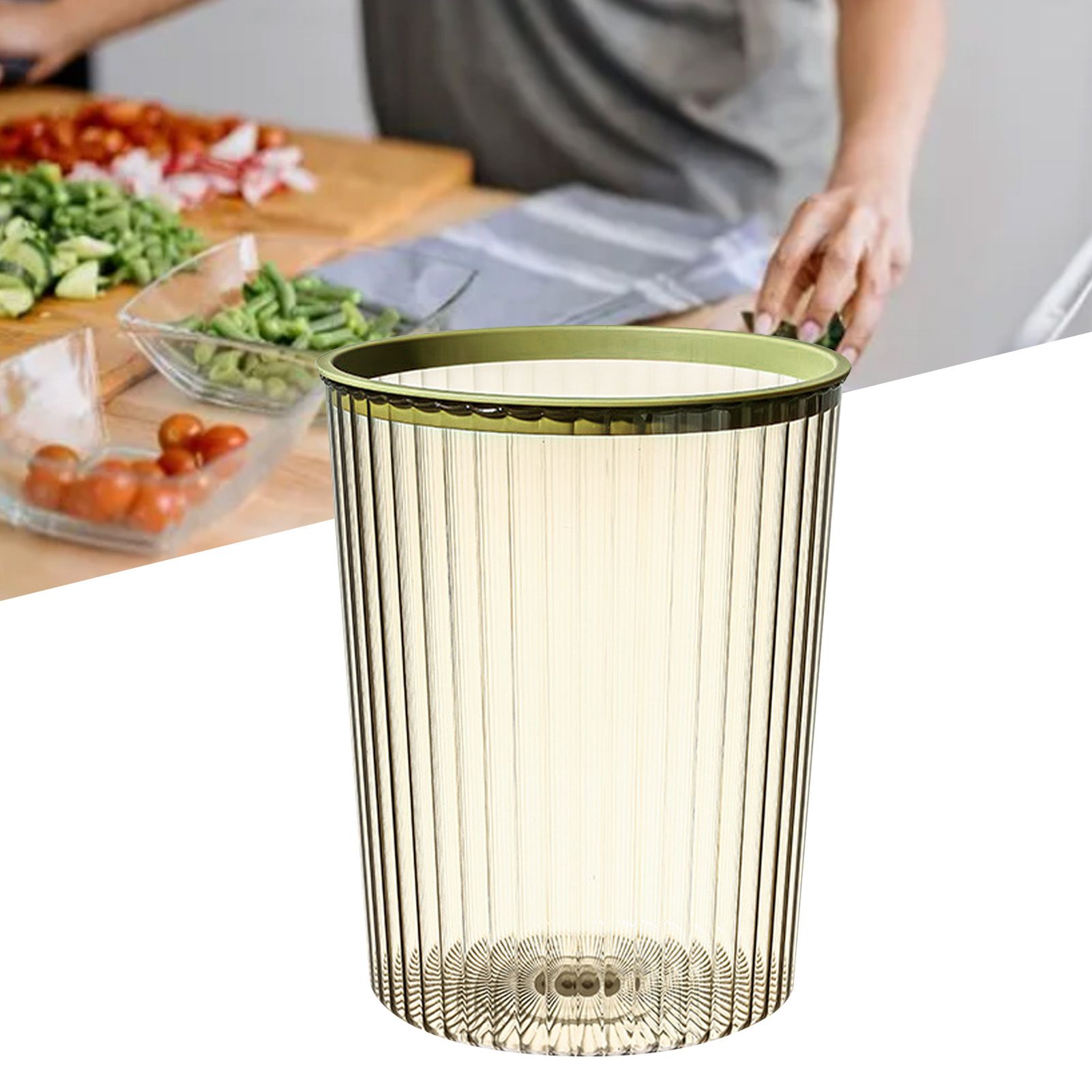 Transparent Garbage Bin with Top Ring Easy Attached Lid Free Large Capacity Trash Bin Can for Household Green - Image 6