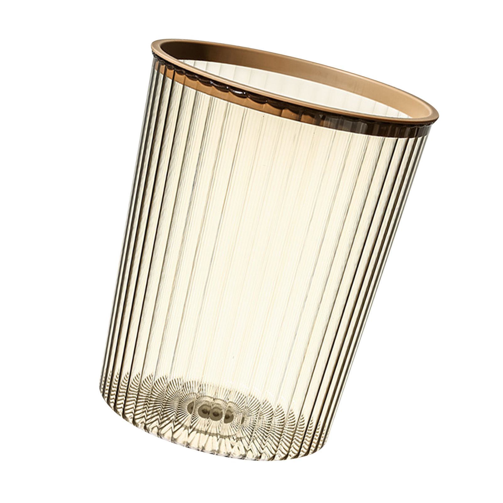 Transparent Garbage Bin with Top Ring Easy Attached Lid Free Large Capacity Trash Bin Can for Household Coffee Color - Image 2
