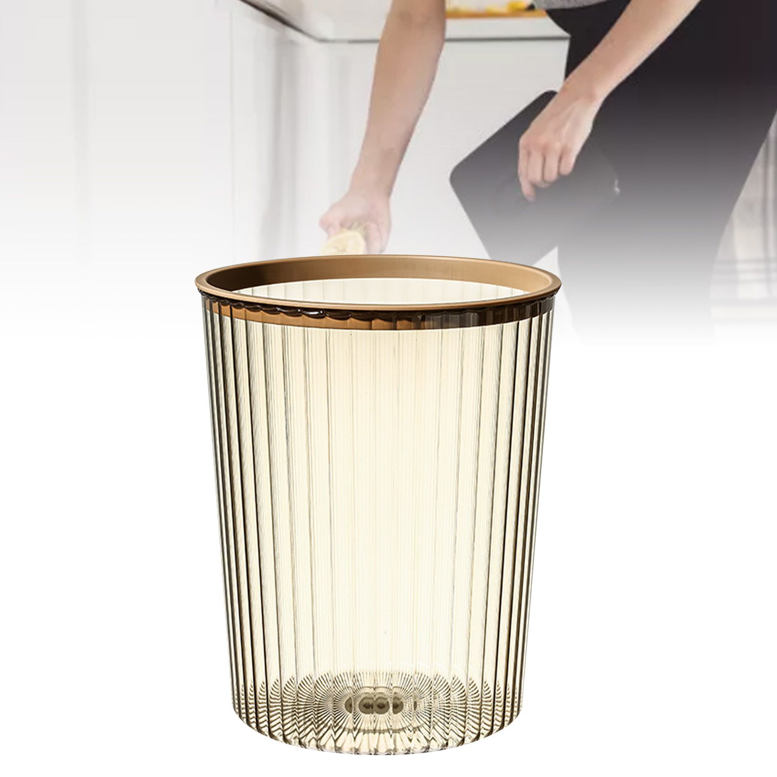 Transparent Garbage Bin with Top Ring Easy Attached Lid Free Large Capacity Trash Bin Can for Household Coffee Color - Image 5