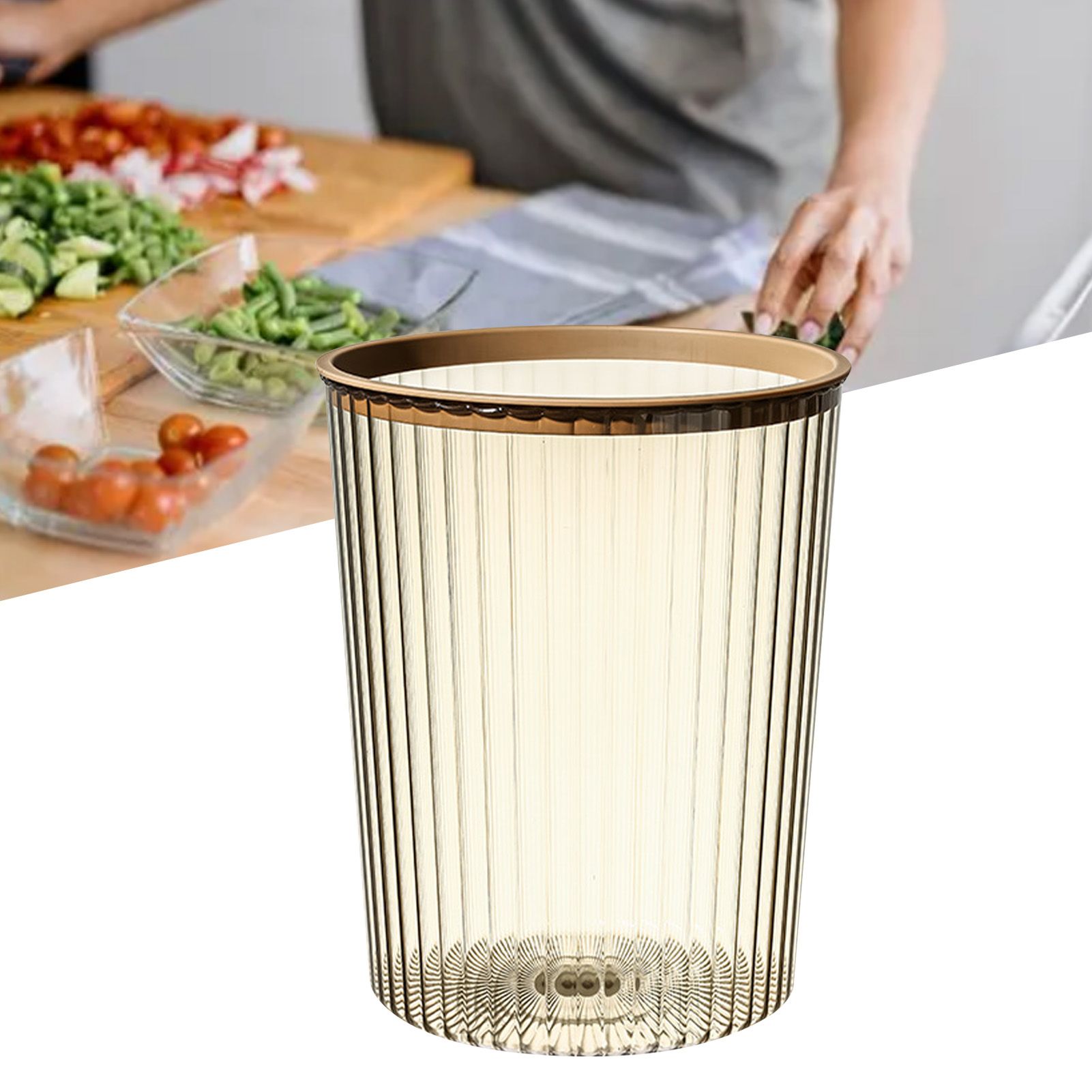 Transparent Garbage Bin with Top Ring Easy Attached Lid Free Large Capacity Trash Bin Can for Household Coffee Color - Image 6