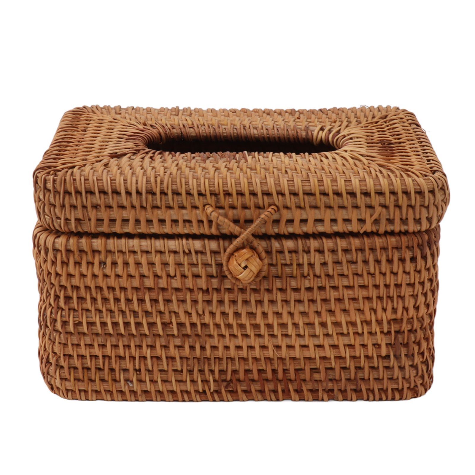 Rectangular Rattan Tissue Box Cover Rattan Woven Tissue Box Holder for Bathroom Organizer Countertop Bedroom Living Room Car Office Short Style - Image 1