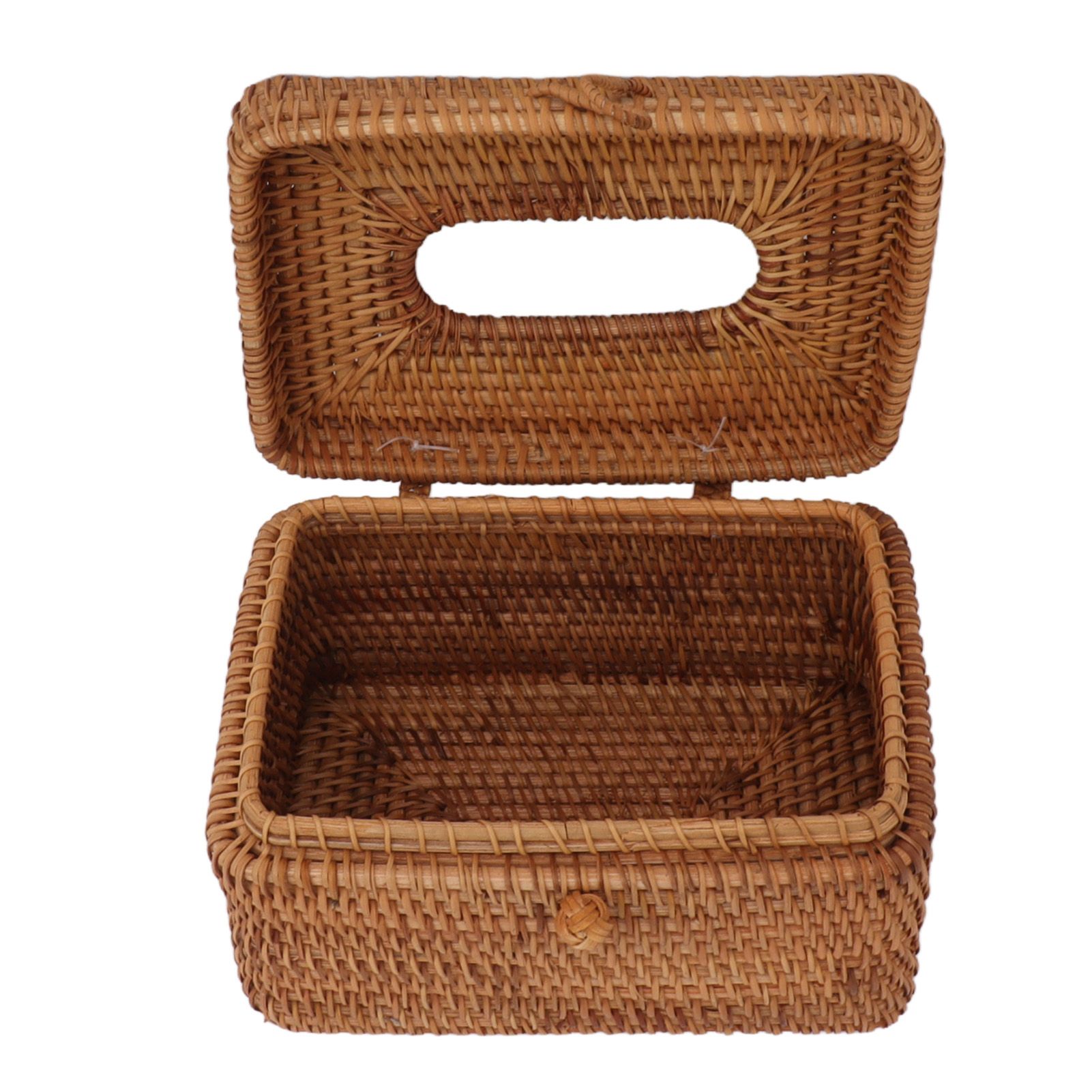 Rectangular Rattan Tissue Box Cover Rattan Woven Tissue Box Holder for Bathroom Organizer Countertop Bedroom Living Room Car Office Short Style - Image 2