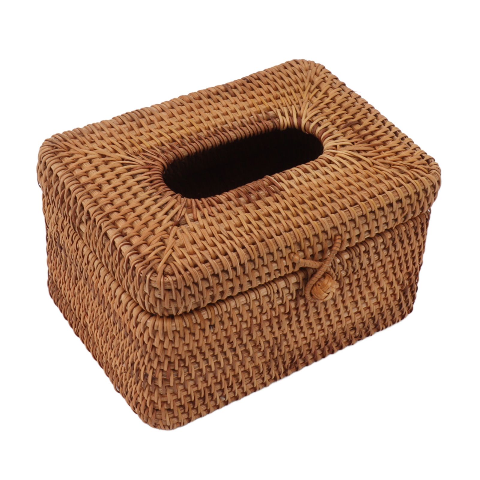Rectangular Rattan Tissue Box Cover Rattan Woven Tissue Box Holder for Bathroom Organizer Countertop Bedroom Living Room Car Office Short Style - Image 3