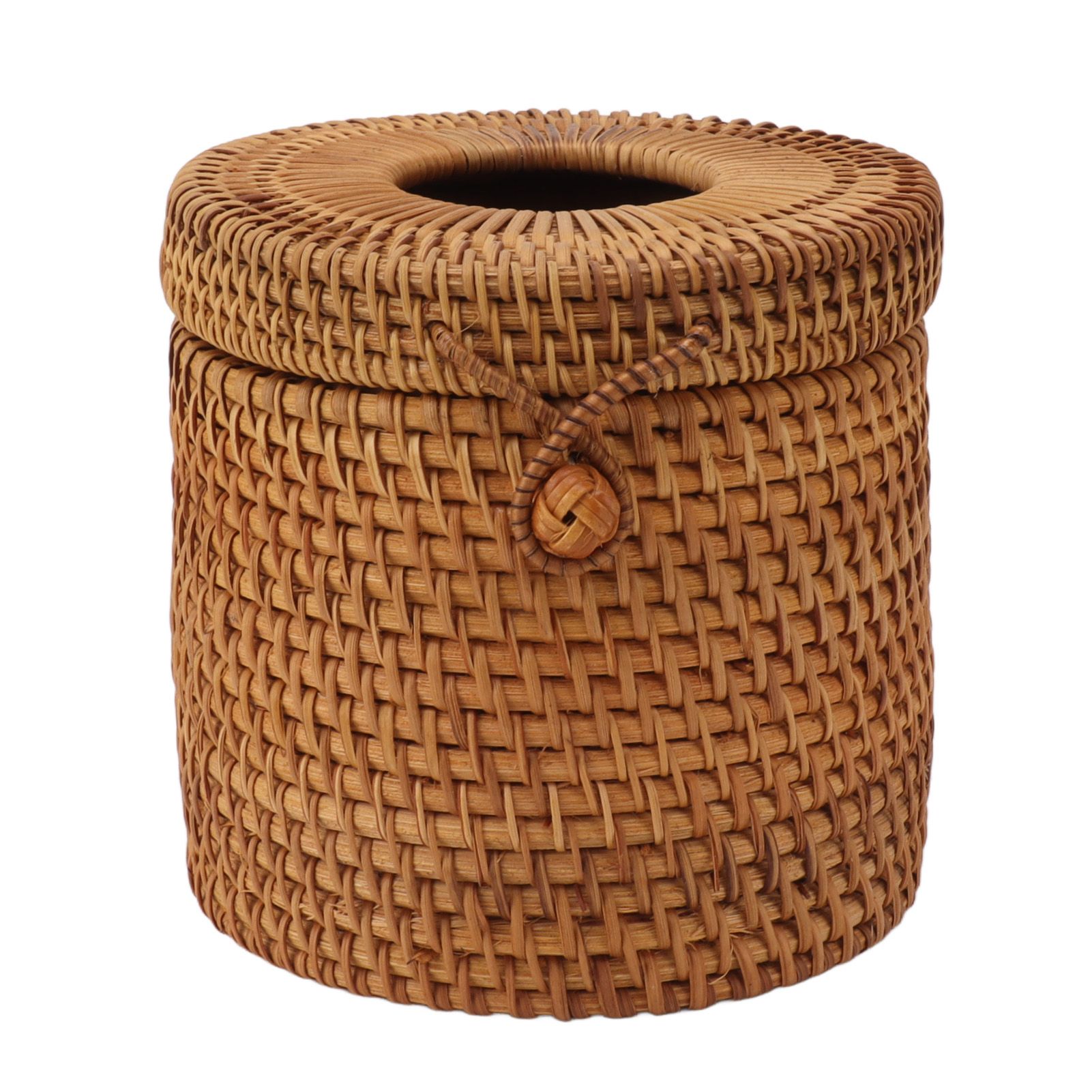 Rectangular Rattan Tissue Box Cover Rattan Woven Tissue Box Holder for Bathroom Organizer Countertop Bedroom Living Room Car Office Cylinder Style - Image 1