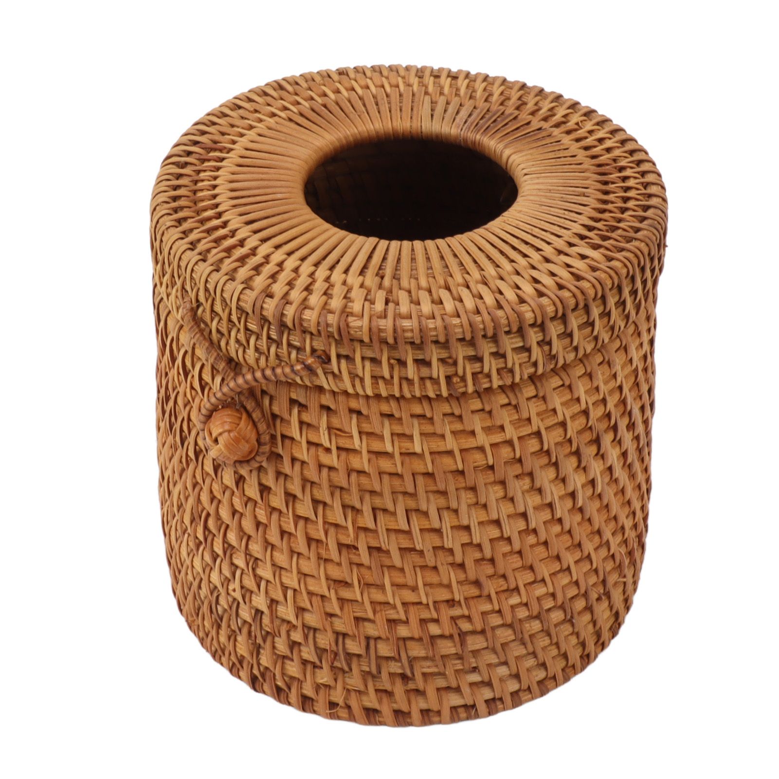Rectangular Rattan Tissue Box Cover Rattan Woven Tissue Box Holder for Bathroom Organizer Countertop Bedroom Living Room Car Office Cylinder Style - Image 3