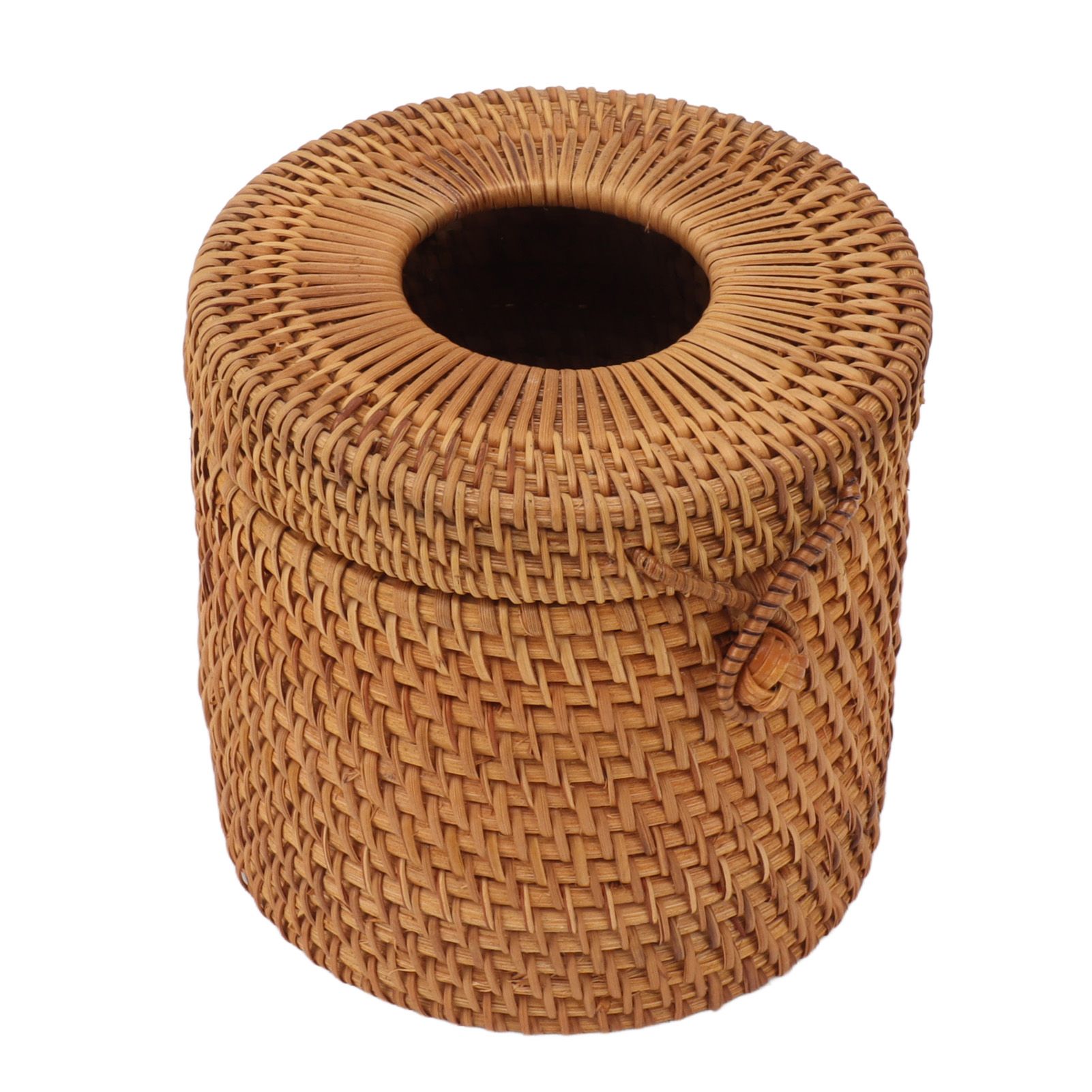 Rectangular Rattan Tissue Box Cover Rattan Woven Tissue Box Holder for Bathroom Organizer Countertop Bedroom Living Room Car Office Cylinder Style - Image 4