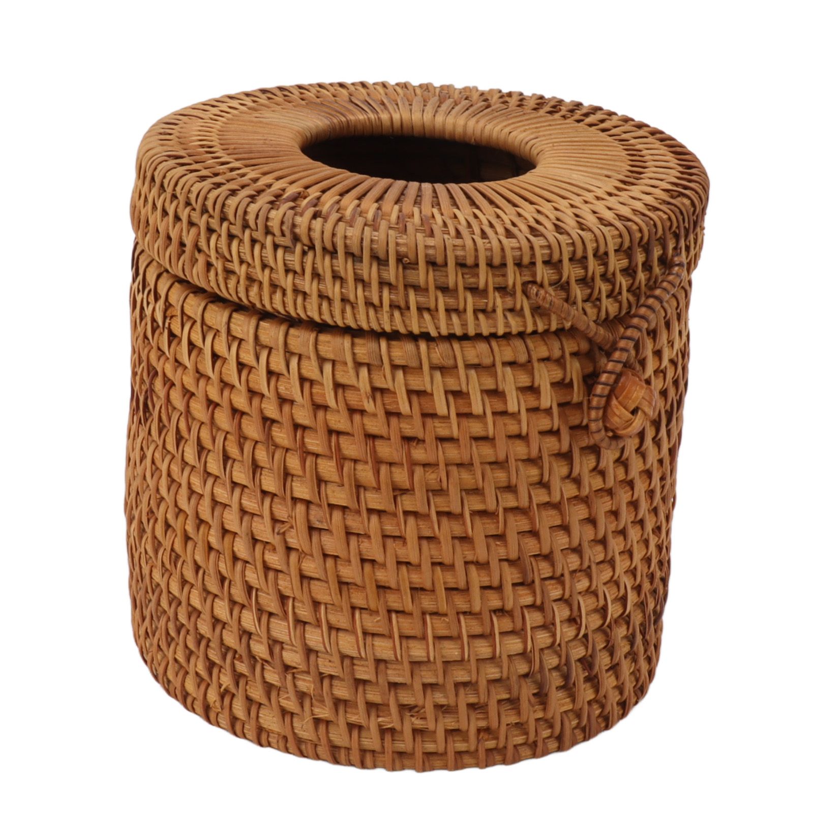 Rectangular Rattan Tissue Box Cover Rattan Woven Tissue Box Holder for Bathroom Organizer Countertop Bedroom Living Room Car Office Cylinder Style - Image 7