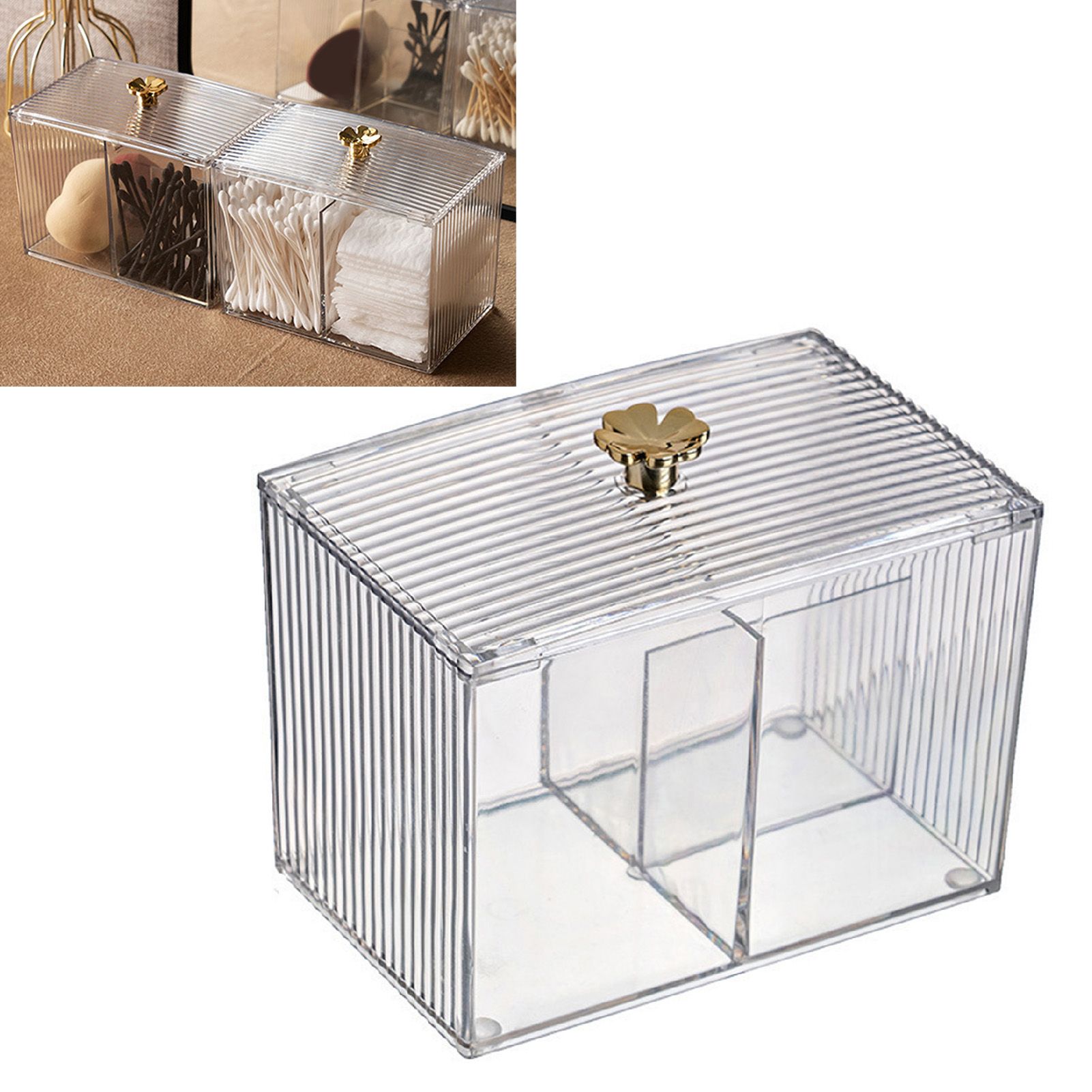 Cotton Pad Storage Box Swab Container Holder Transparent with Lid Grid for Cosmetics Desktop Decoration - Image 3