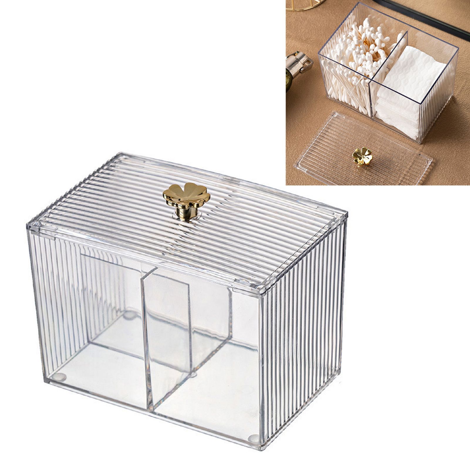 Cotton Pad Storage Box Swab Container Holder Transparent with Lid Grid for Cosmetics Desktop Decoration - Image 4
